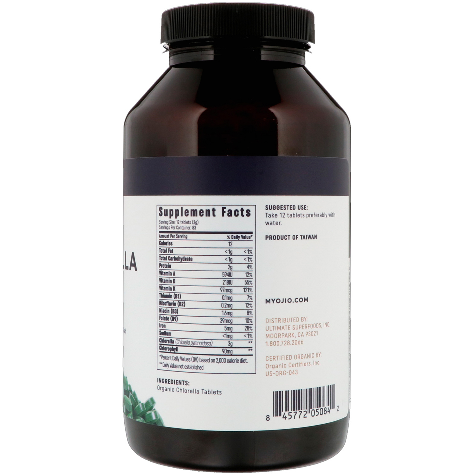Ojio, Comprimidos Orgânicos de Chlorella, 250 mg, 1000 Comprimidos - Imagem 2