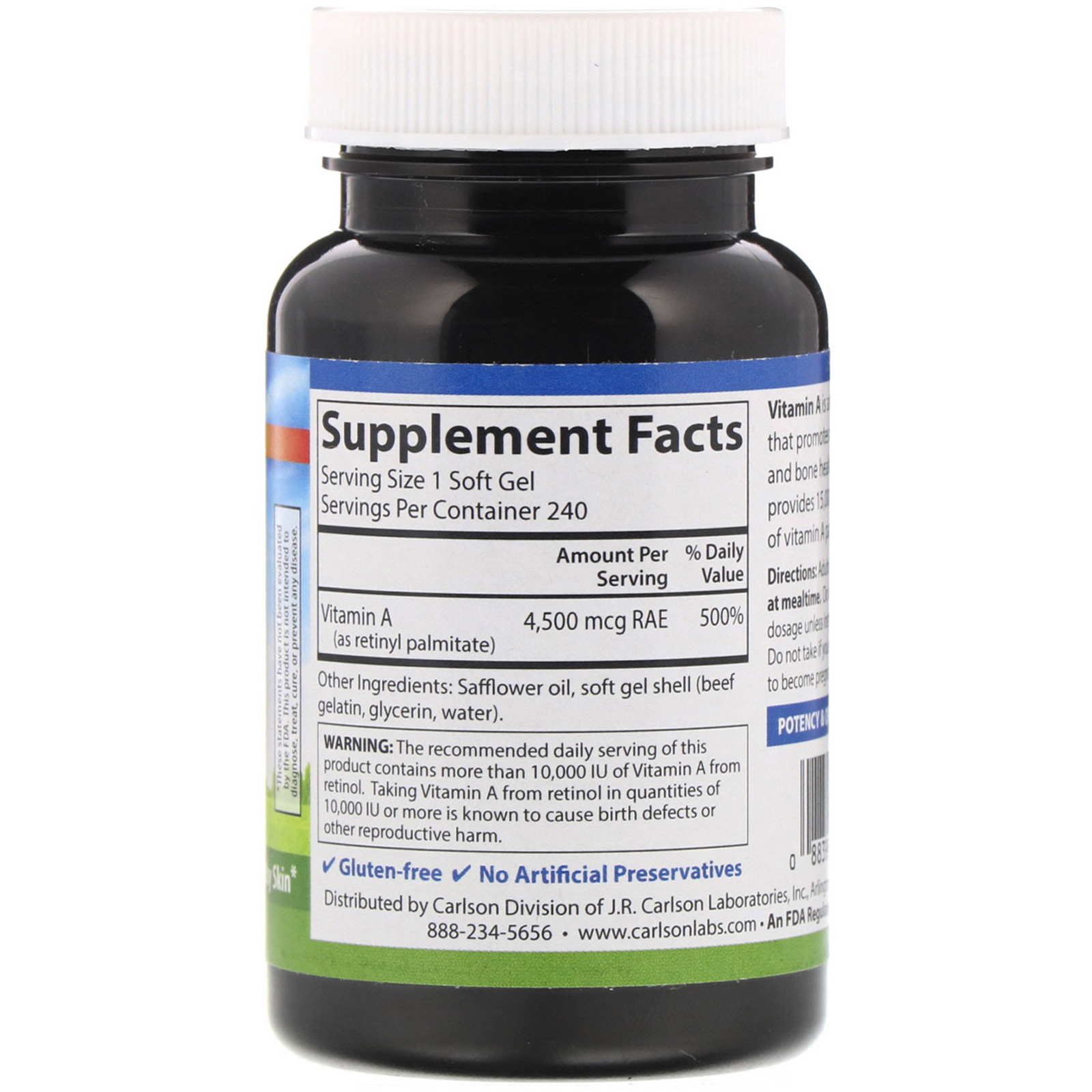 Carlson Labs, Vitamina A, 15.000 UI, 240 Soft Gels - Imagem 2