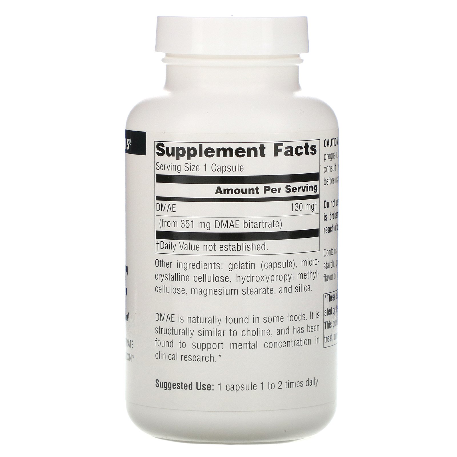 Source Naturals, DMAE, 351 mg, 200 Cápsulas - Imagem 2