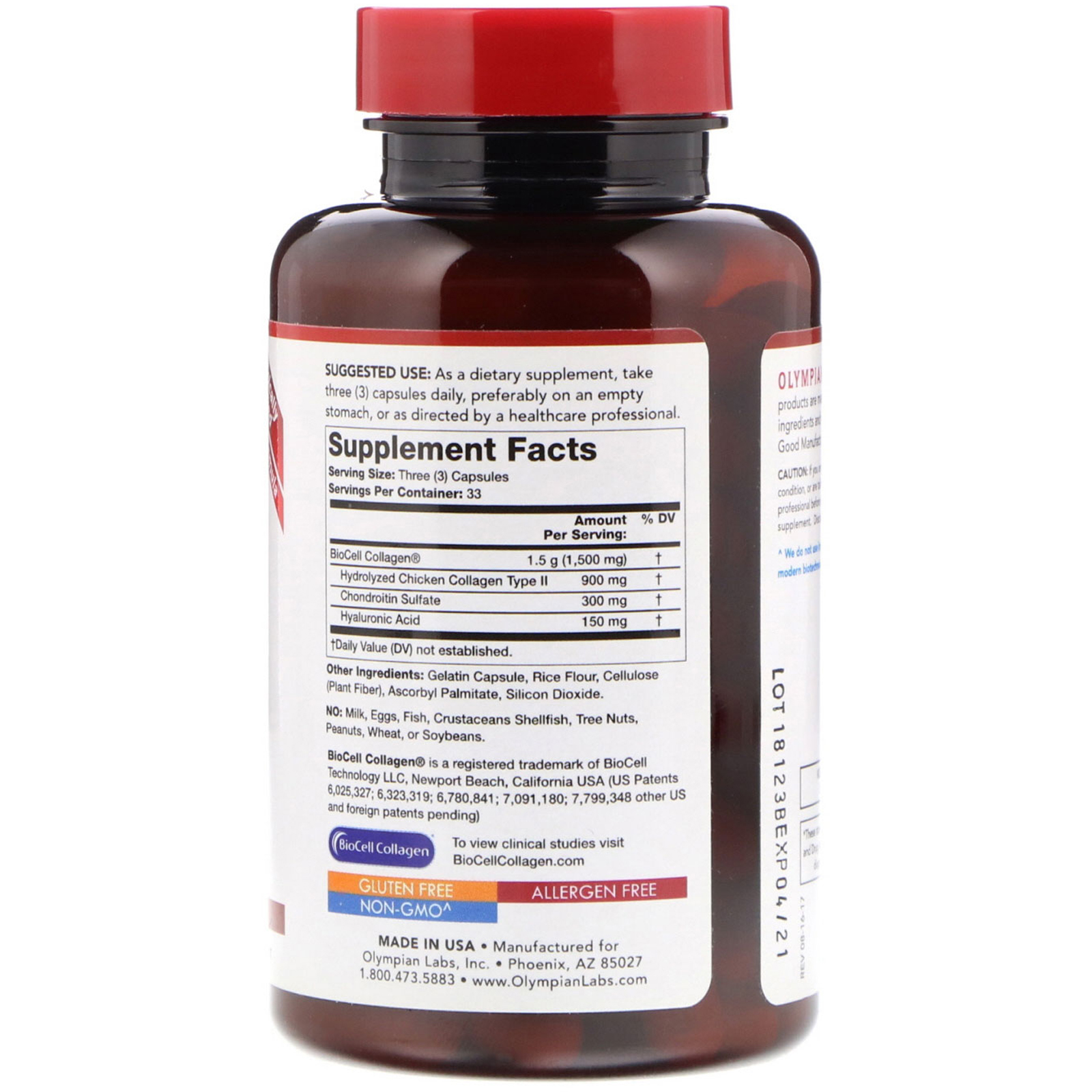 Olympian Labs, Colágeno BioCell, 1500 mg, 100 Cápsulas - Imagem 2