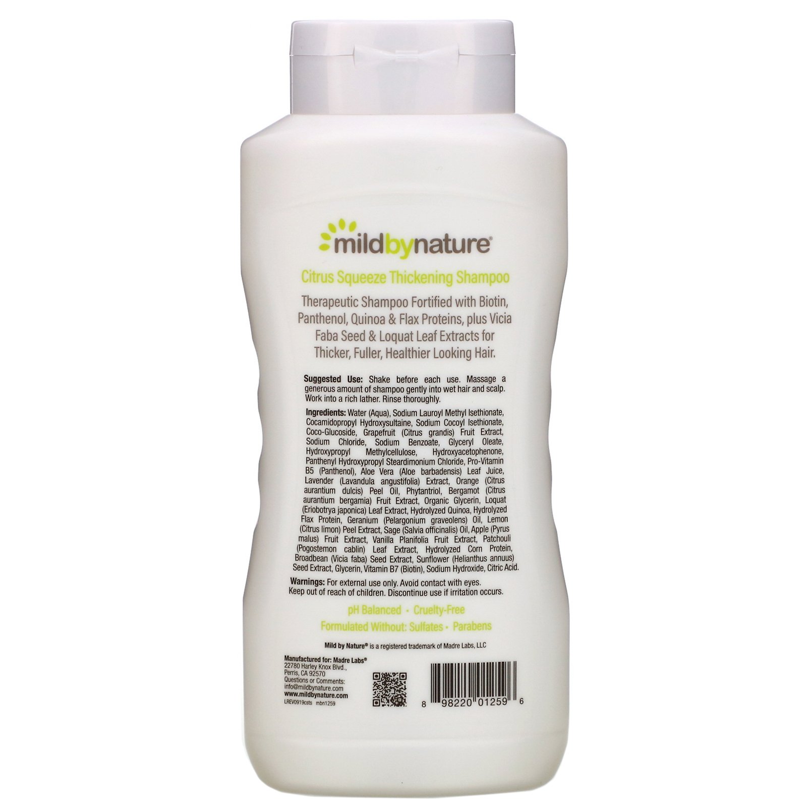 Mild By Nature, Shampoo Complexo B Espessante + Biotina da Madre Labs, Sem Sulfatos, Toque Cítrico, 414 ml (14 fl oz) - Imagem 2