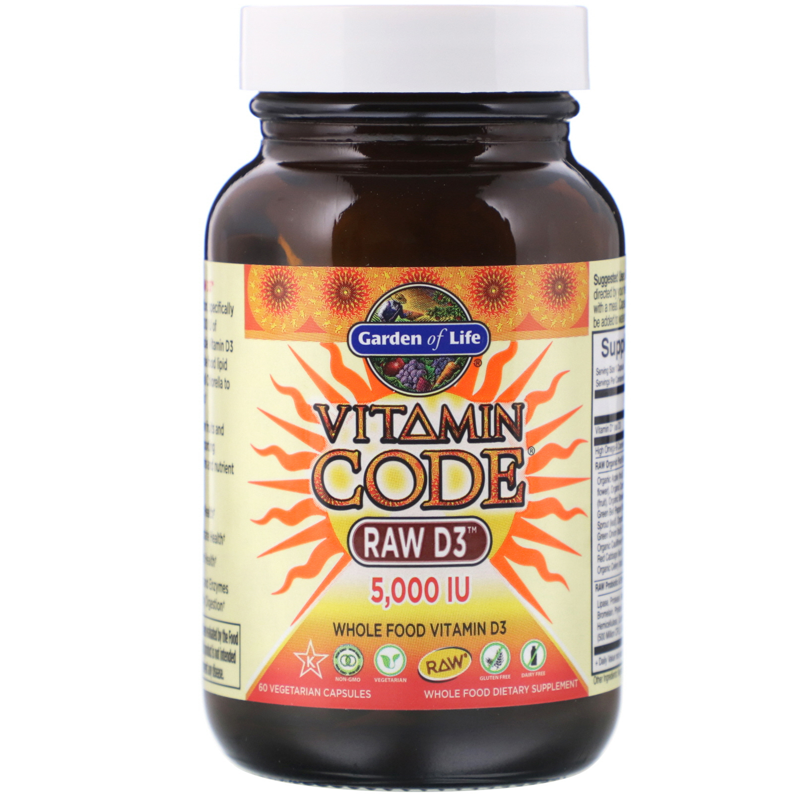 Garden of Life, Vitamin Code, RAW D3, 5,000 IU, 60 Vegetarian Capsules - Imagem 3