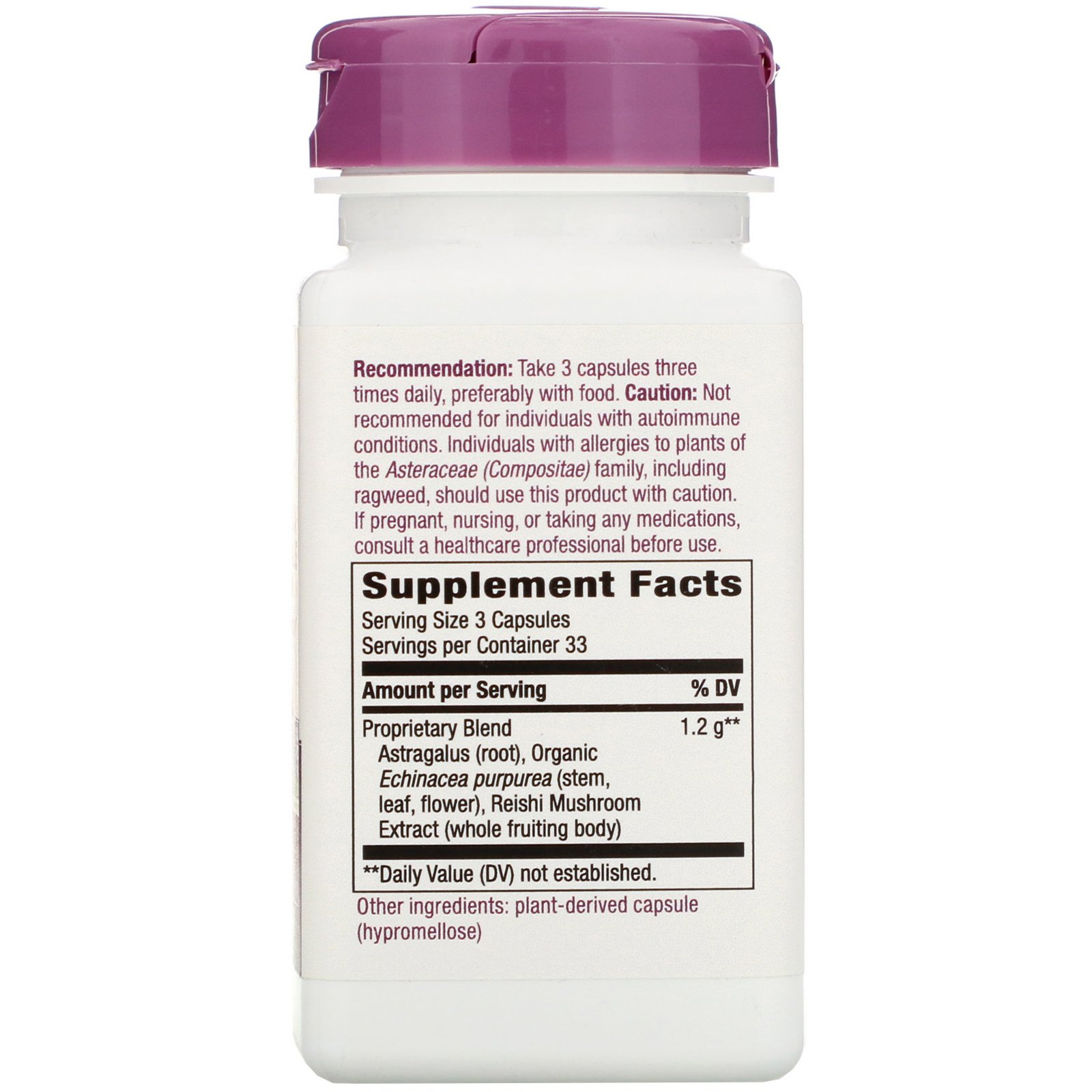 Nature's Way, Echinacea Astragalus & Reishi, 1,200 mg, 100 Vegan Capsules - Imagem 2