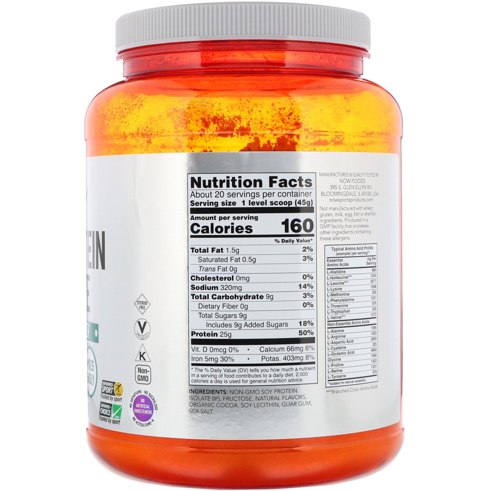 Now Foods, Sports, Isolado de Proteína de Soja, Chocolate Cremoso, 907 g (2 lb) - Imagem 2