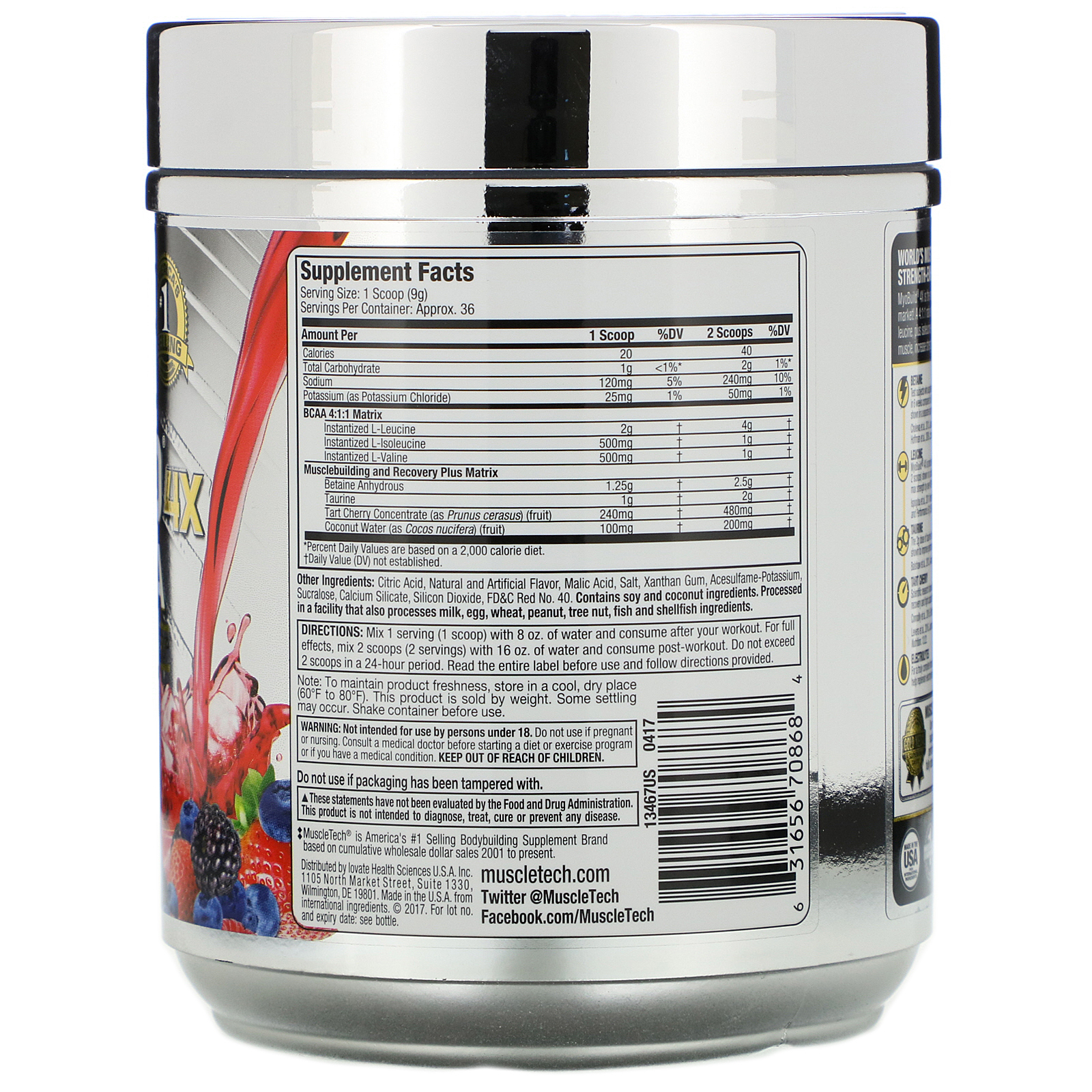Muscletech, MyoBuild 4X Amino-BCAA, Ponche de Frutas, 332 g (11,71 oz) - Imagem 2