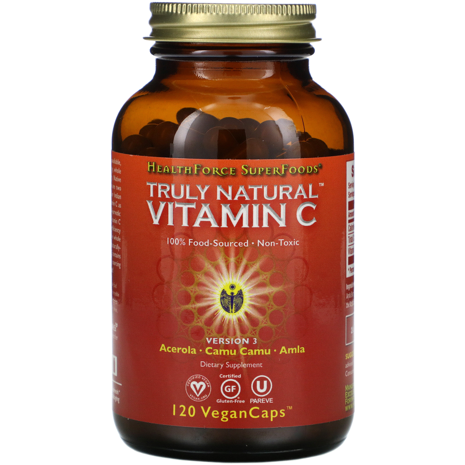 HealthForce Superfoods, Truly Natural Vitamina C, 120 Cápsulas Veganas