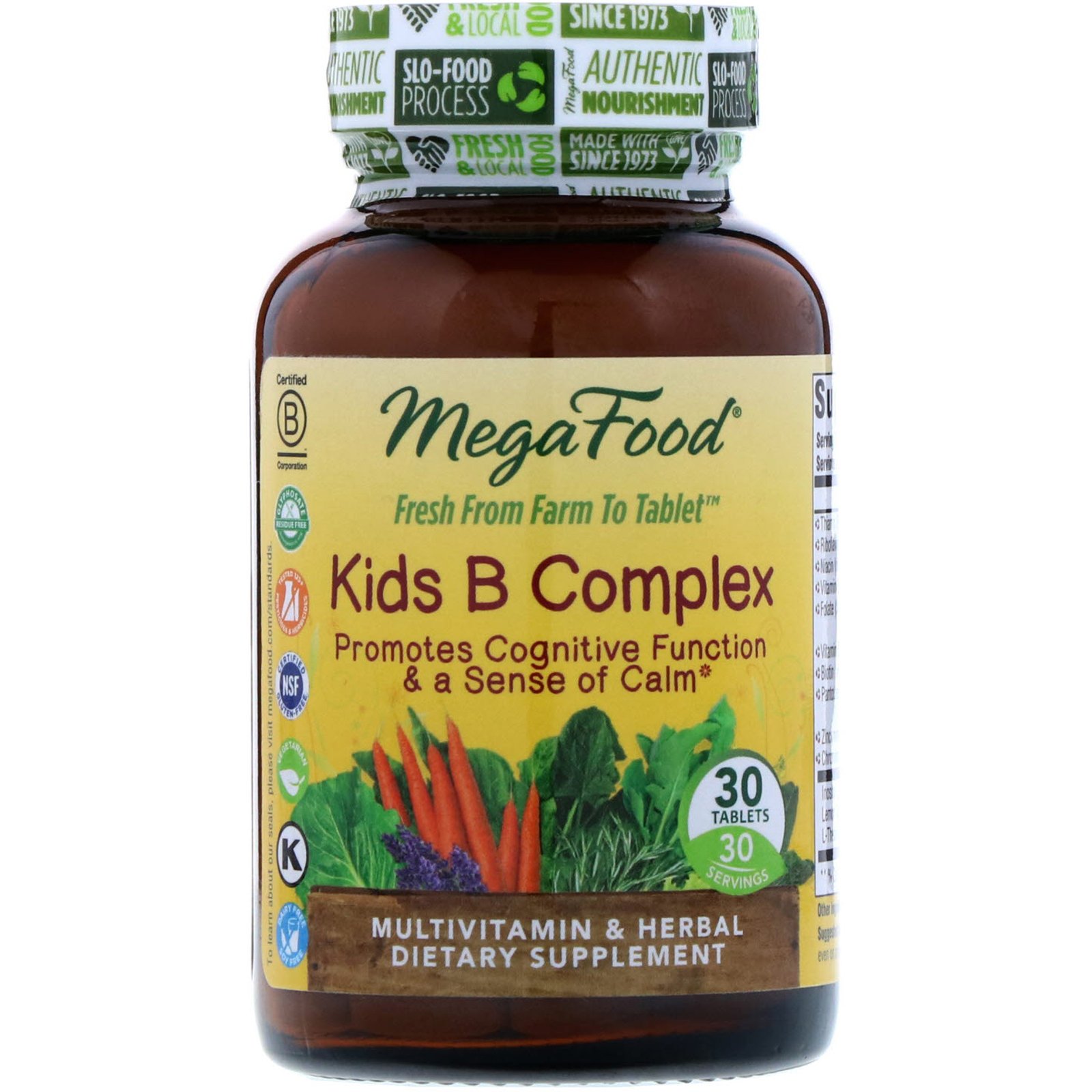 MegaFood, Complexo B para Crianças, 30 Comprimidos