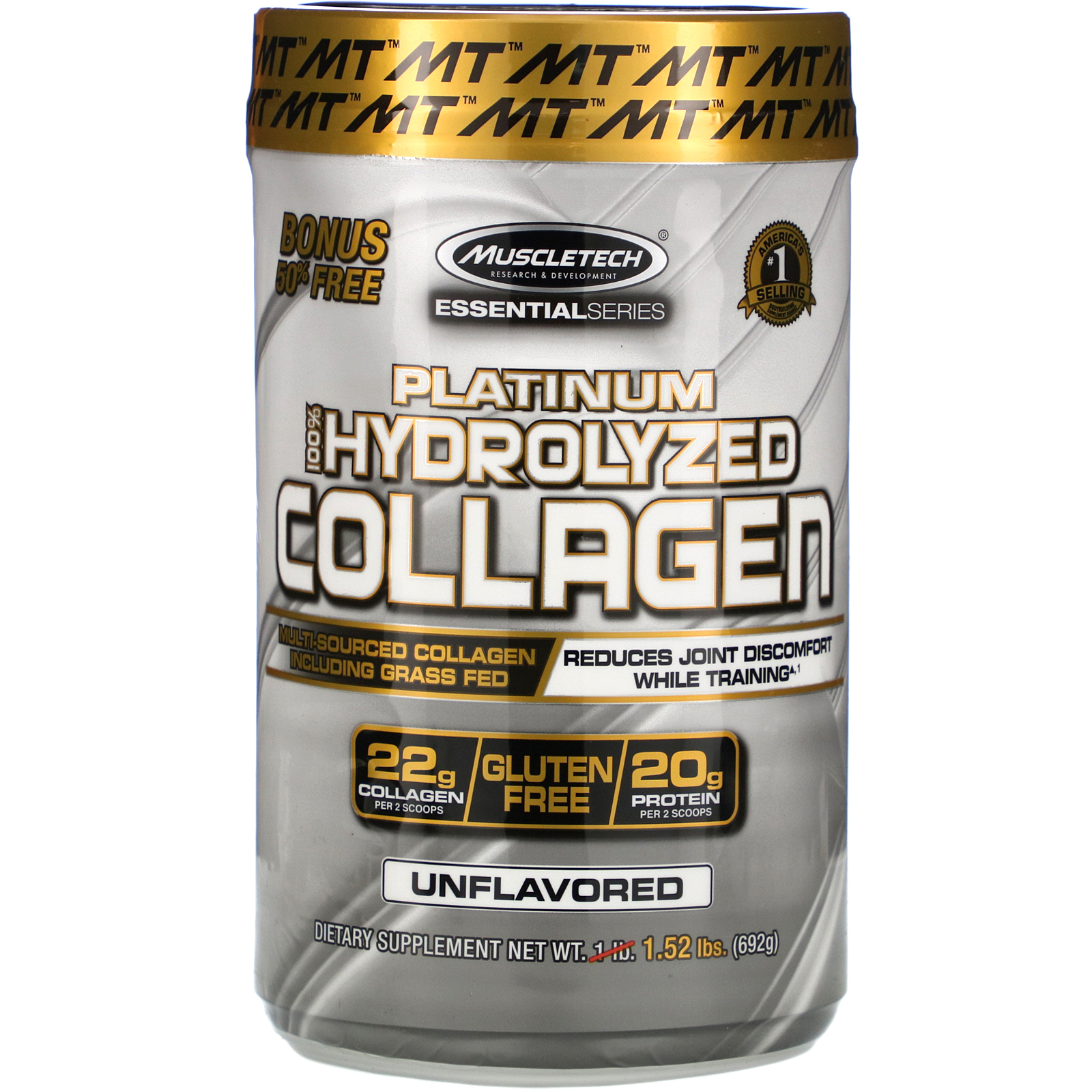 Muscletech, Colágeno 100% Hidrolisado Platinum, Sem Sabor, 692 g (1,52 lbs)