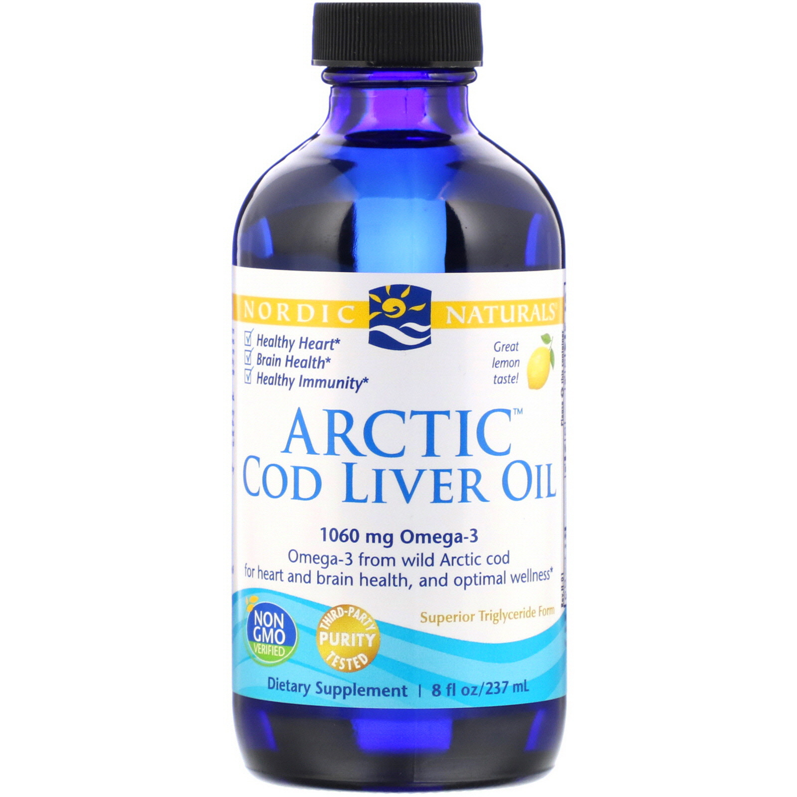 Nordic Naturals, Óleo de Fígado de Bacalhau do Ártico, Limão, 237 ml (8 fl oz)