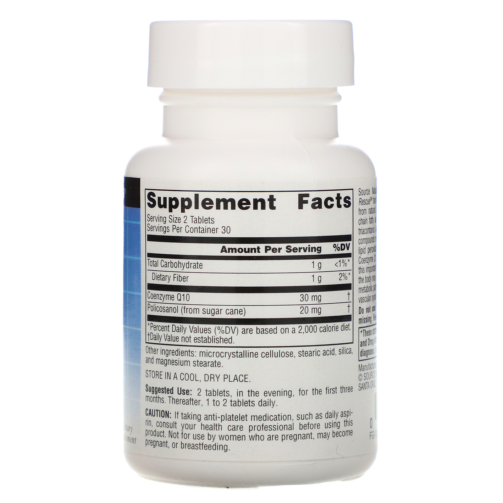 Source Naturals, Policosanol com coenzima Q10, 10 mg, 60 comprimidos - Imagem 2