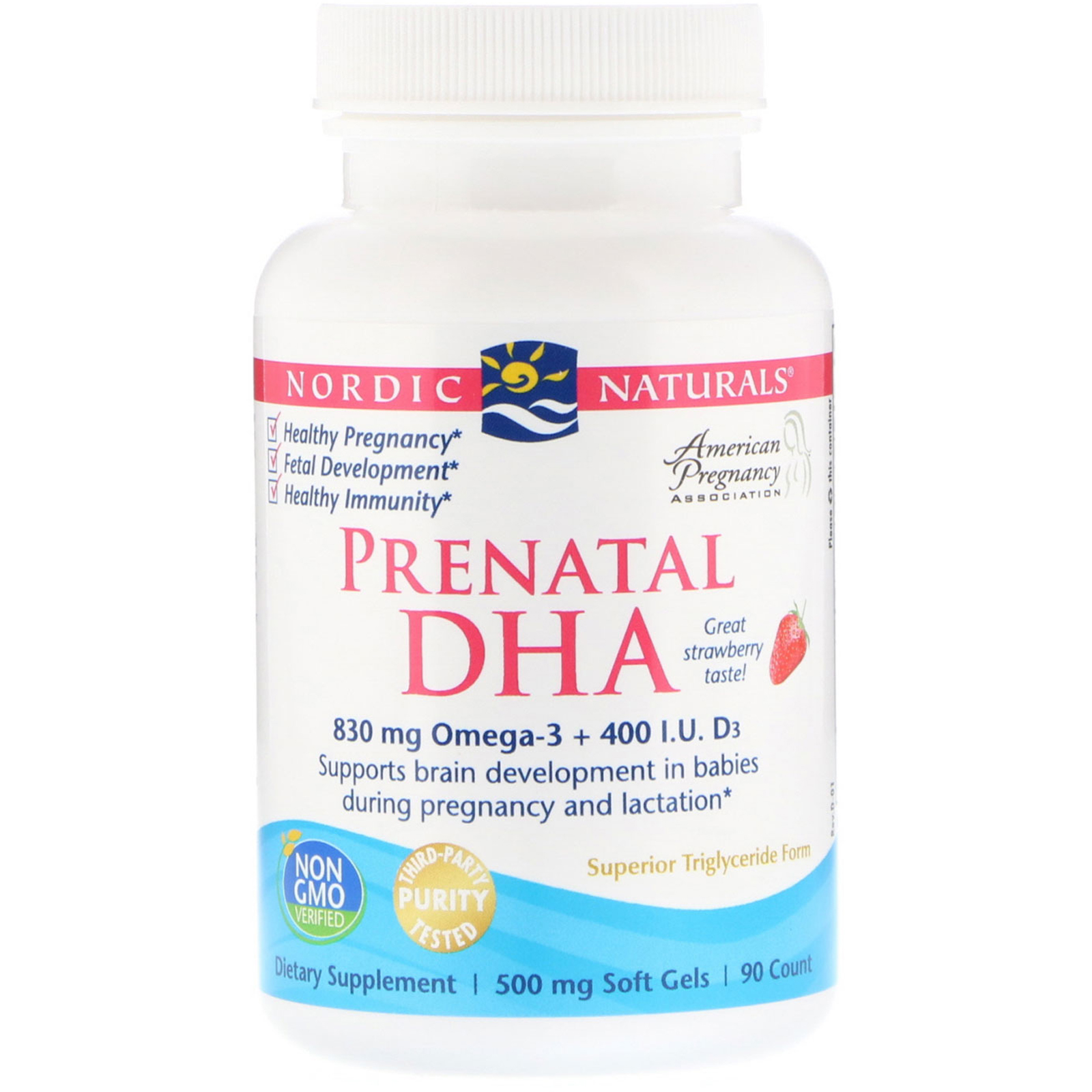 Nordic Naturals, DHA Pré-Natal, Morango, 500 mg, 90 Cápsulas Softgel - Imagem 3
