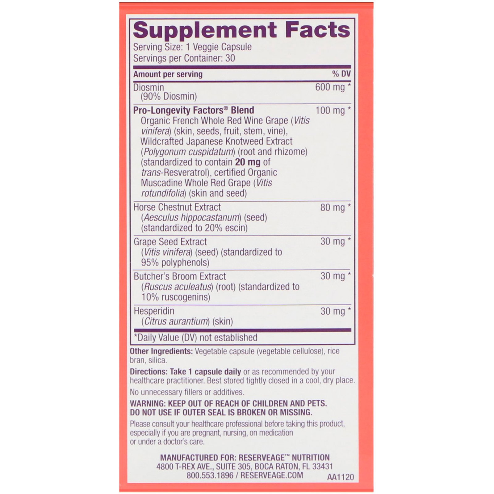 ReserveAge Nutrition, Beautiful Legs with Diosmin & Resveratrol, 30 Veggie Capsules - Imagem 2