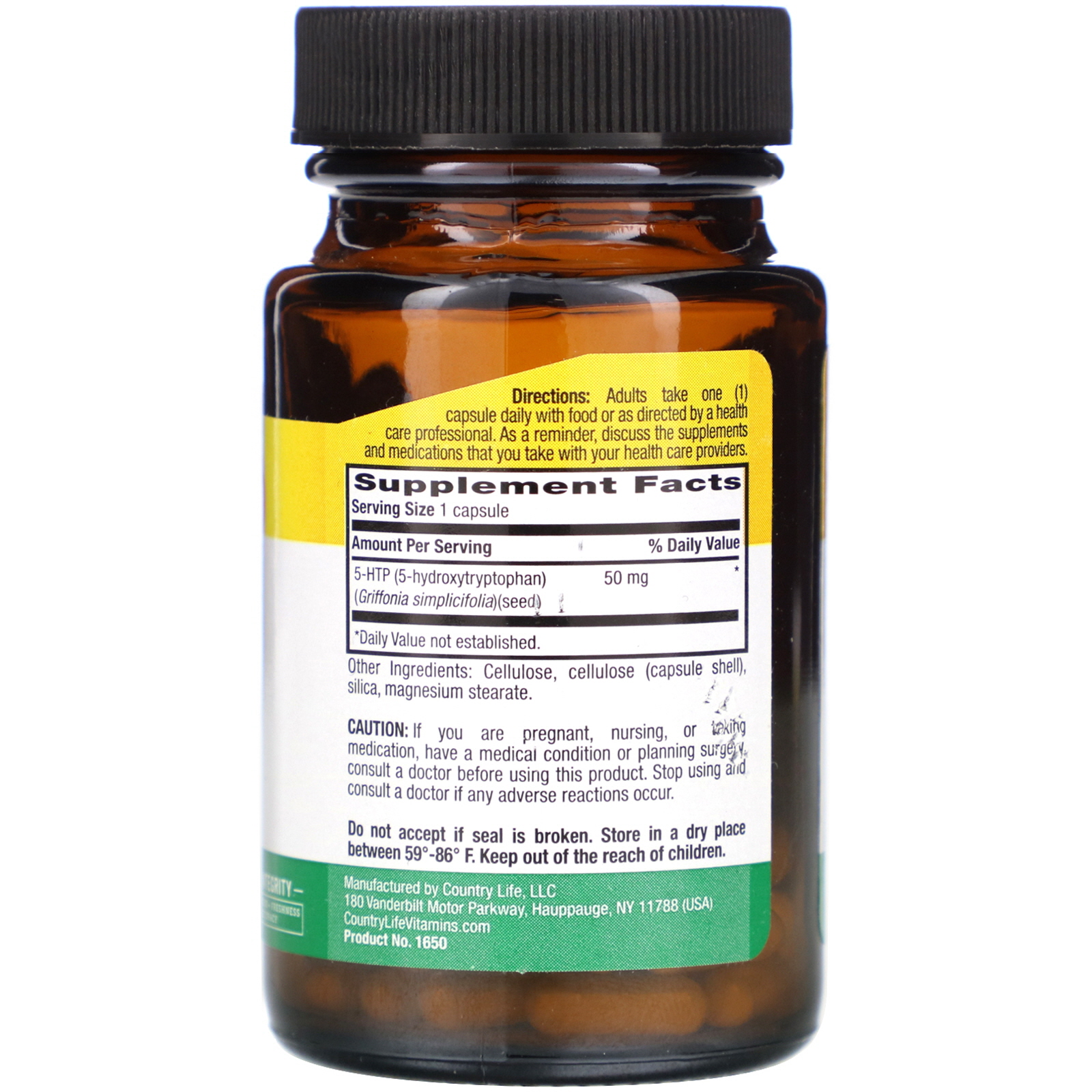 Country Life, 5-HTP, 50 mg, 50 Vegan Capsules - Imagem 2