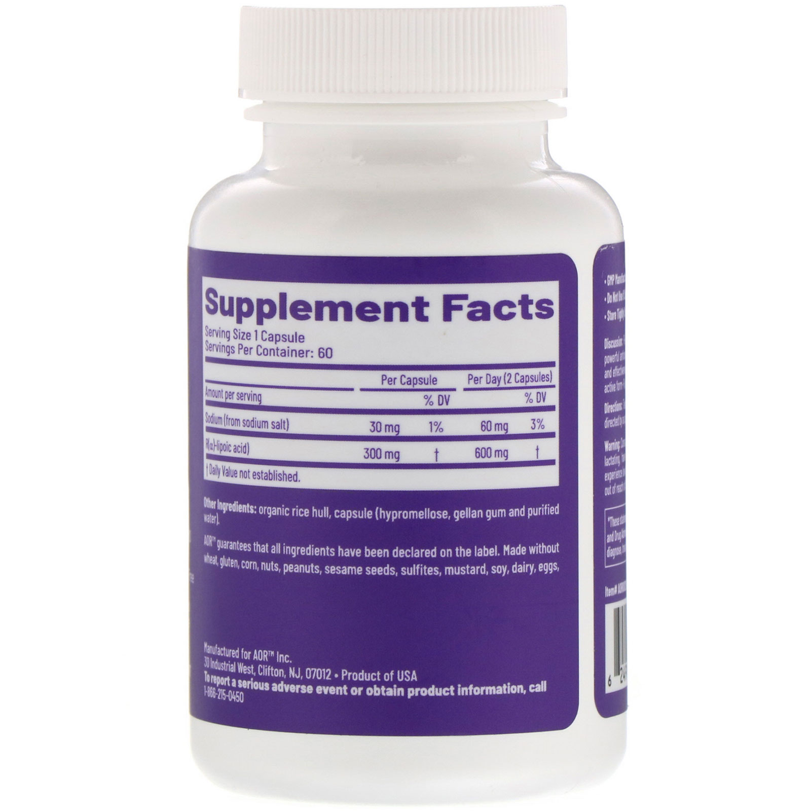 Advanced Orthomolecular Research AOR, Ácido R-Lipoico, 300 mg, 60 Cápsulas Vegetais - Imagem 2