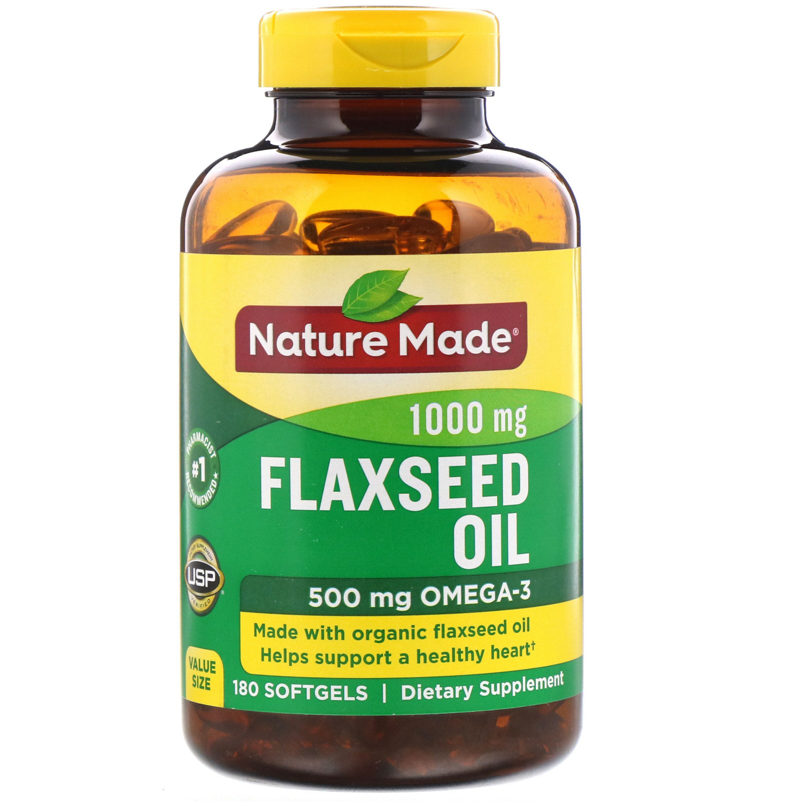 Nature Made, Óleo de Linhaça, 1000 mg, 180 cápsulas gelatinosas