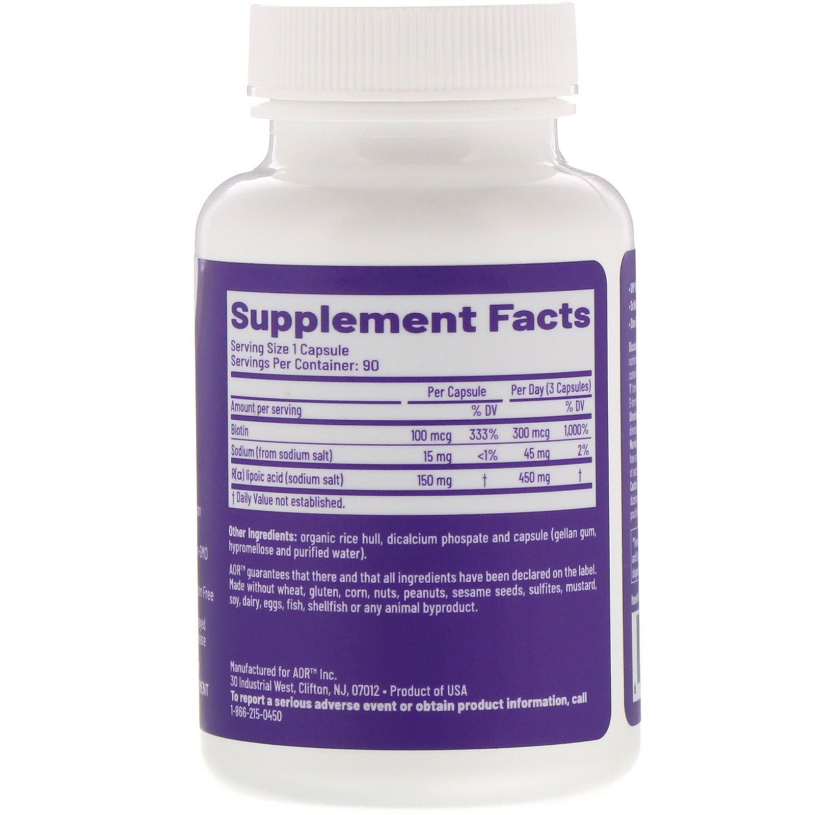 Advanced Orthomolecular Research AOR, Ácido R-Lipoico, 150 mg, 90 Cápsulas Vegetarianas - Imagem 2