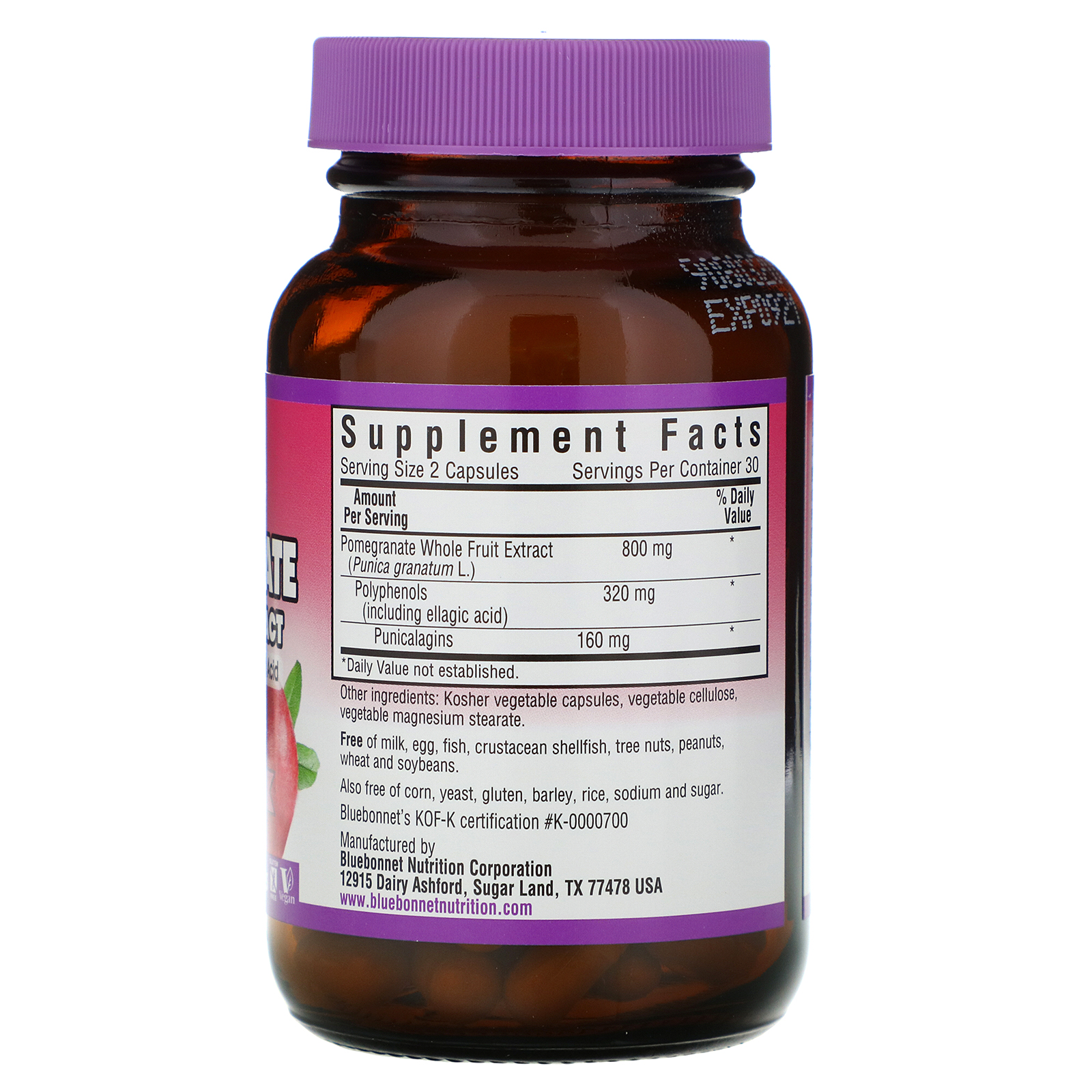 Bluebonnet Nutrition, Superfruta, extrato de romã integral, 60 cápsulas vegetais - Imagem 2
