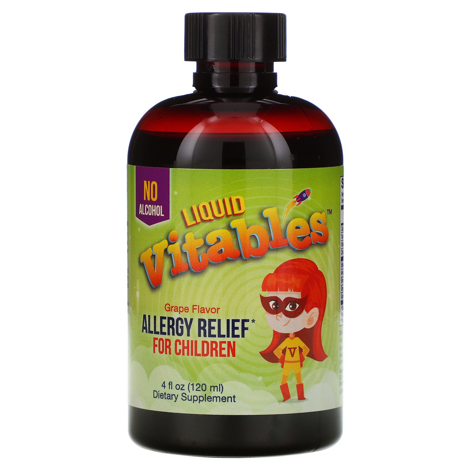 Vitables, Mistura Líquida para Alívio da Alergia Para Crianças, Sem Álcool, Sabor de Uva, 120 ml (4 fl oz)