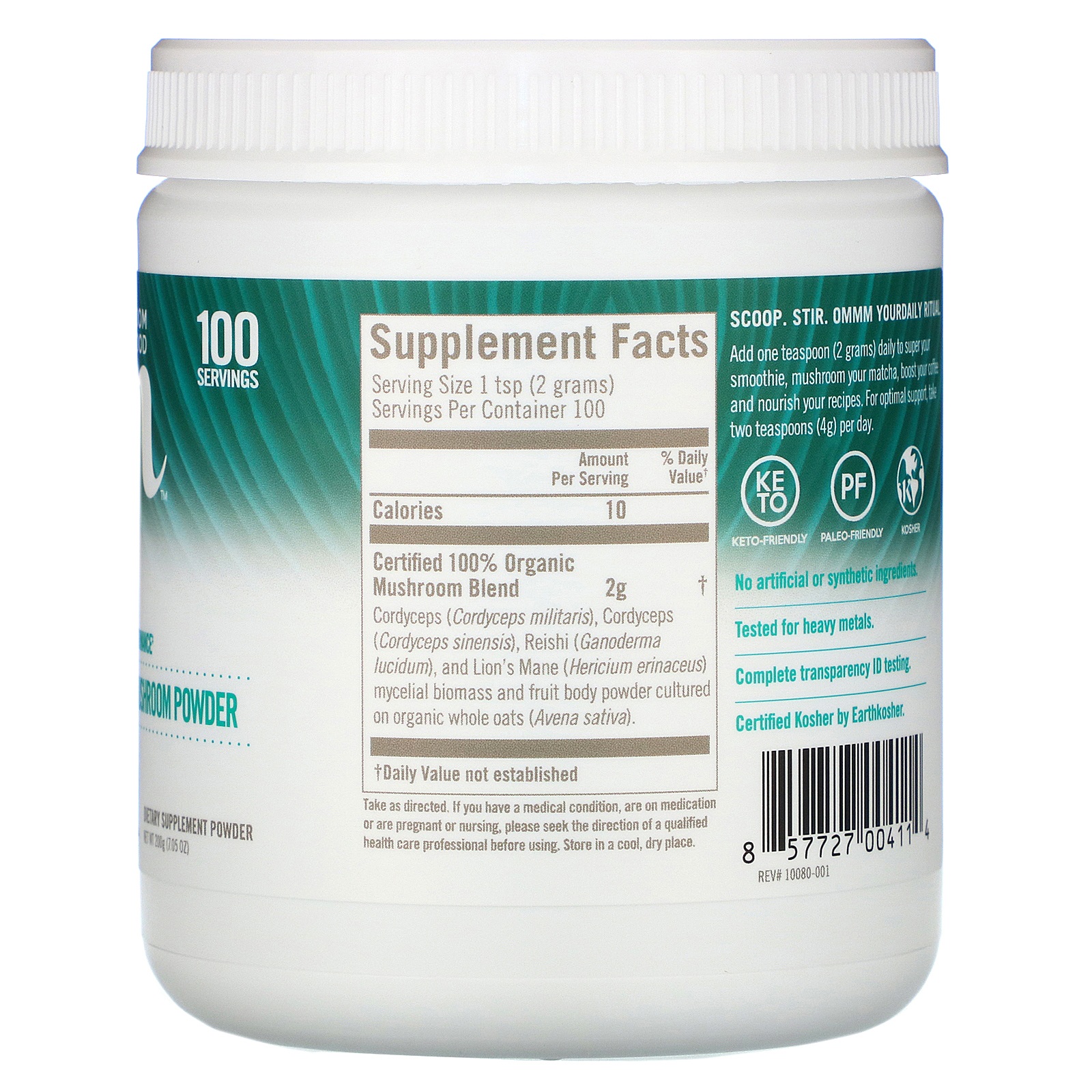 Organic Mushroom Nutrition, Fit, Certified 100% Organic Mushroom Powder, 7.05 oz (200 g) - Imagem 2