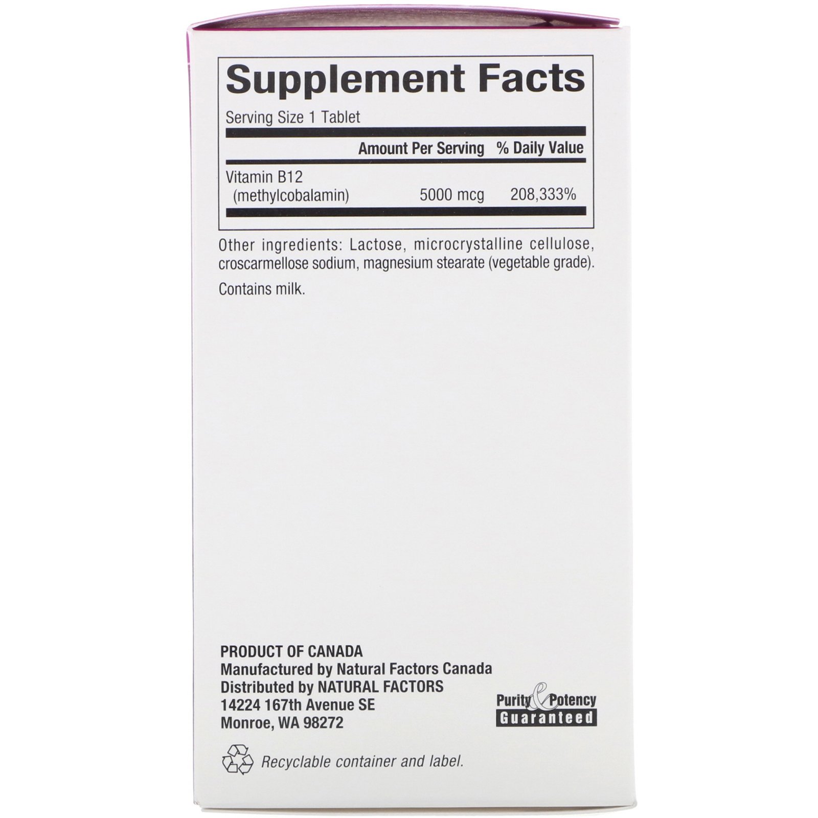 Natural Factors, Vitamina B12, metilcobalamina, 5000 mcg, 60 comprimidos mastigáveis. - Imagem 2