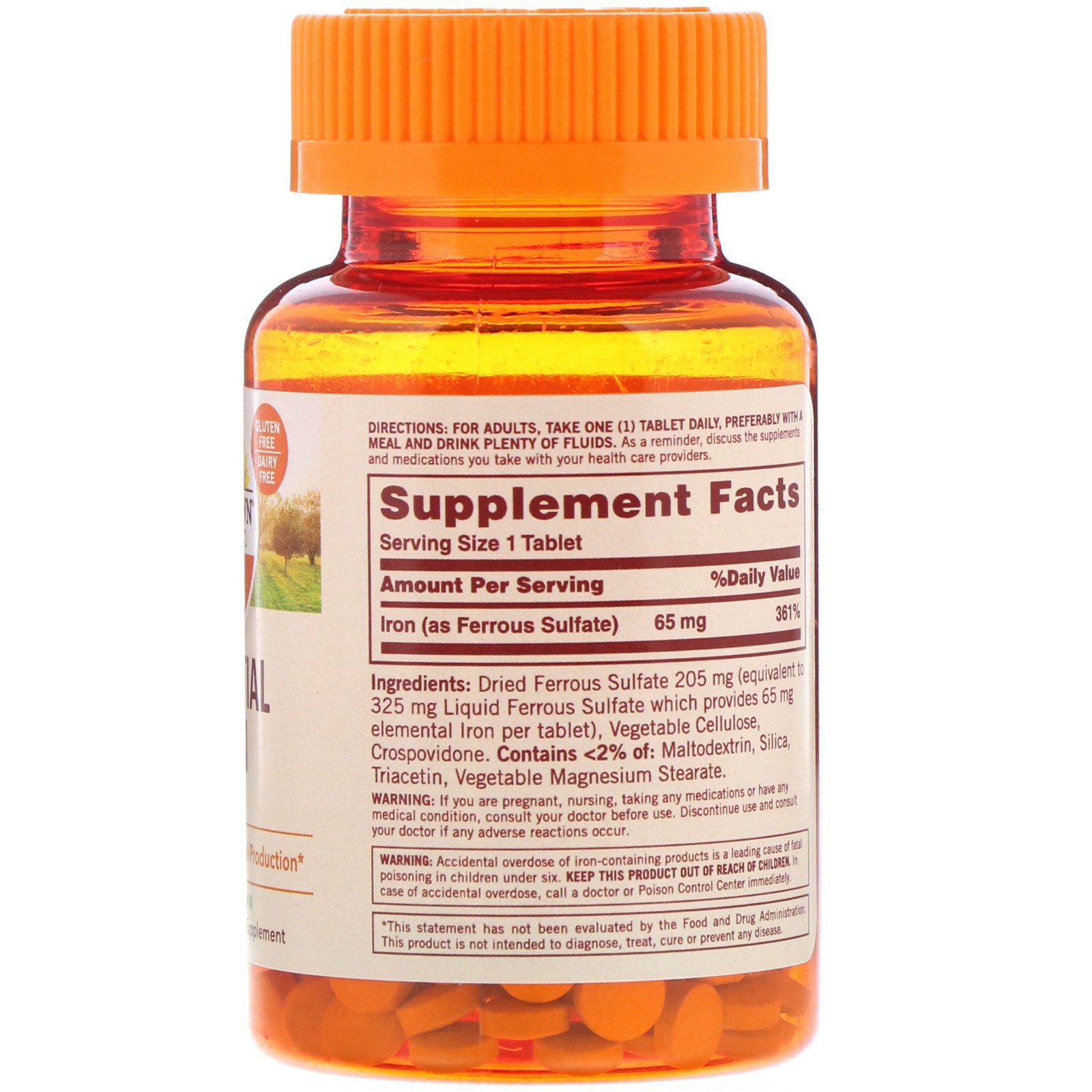 Sundown Naturals, Essential Iron, 65 mg, 120 Tablets - Imagem 2