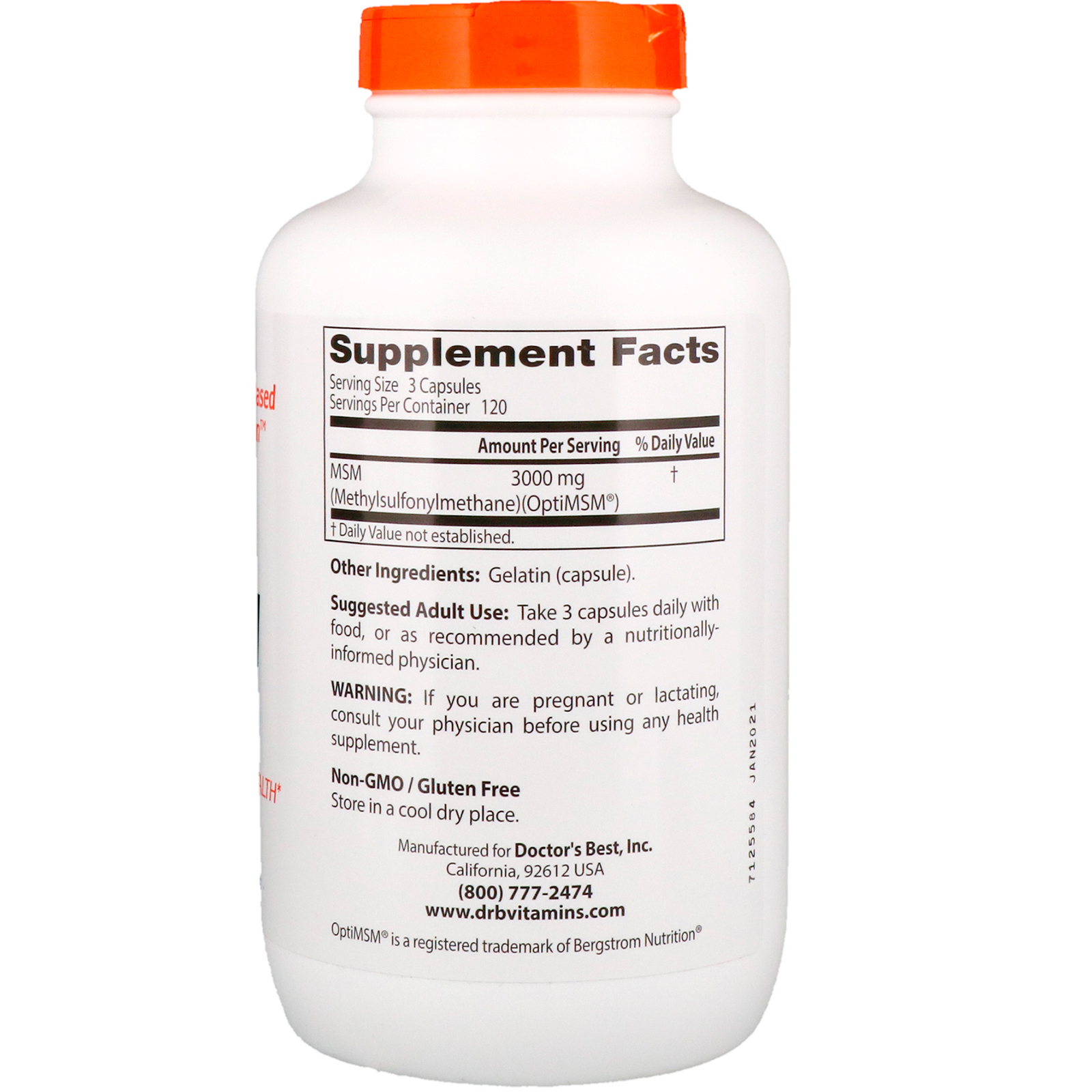 Doctor's Best, MSM com OptiMSM, 1.000 mg, 360 Cápsulas - Imagem 2