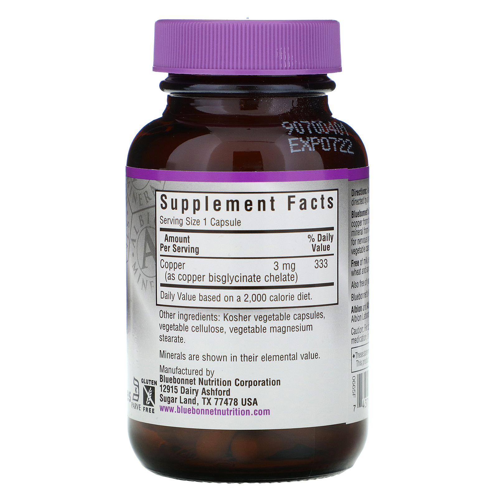Bluebonnet Nutrition, Cobre Quelatado, 90 Vcaps - Imagem 2
