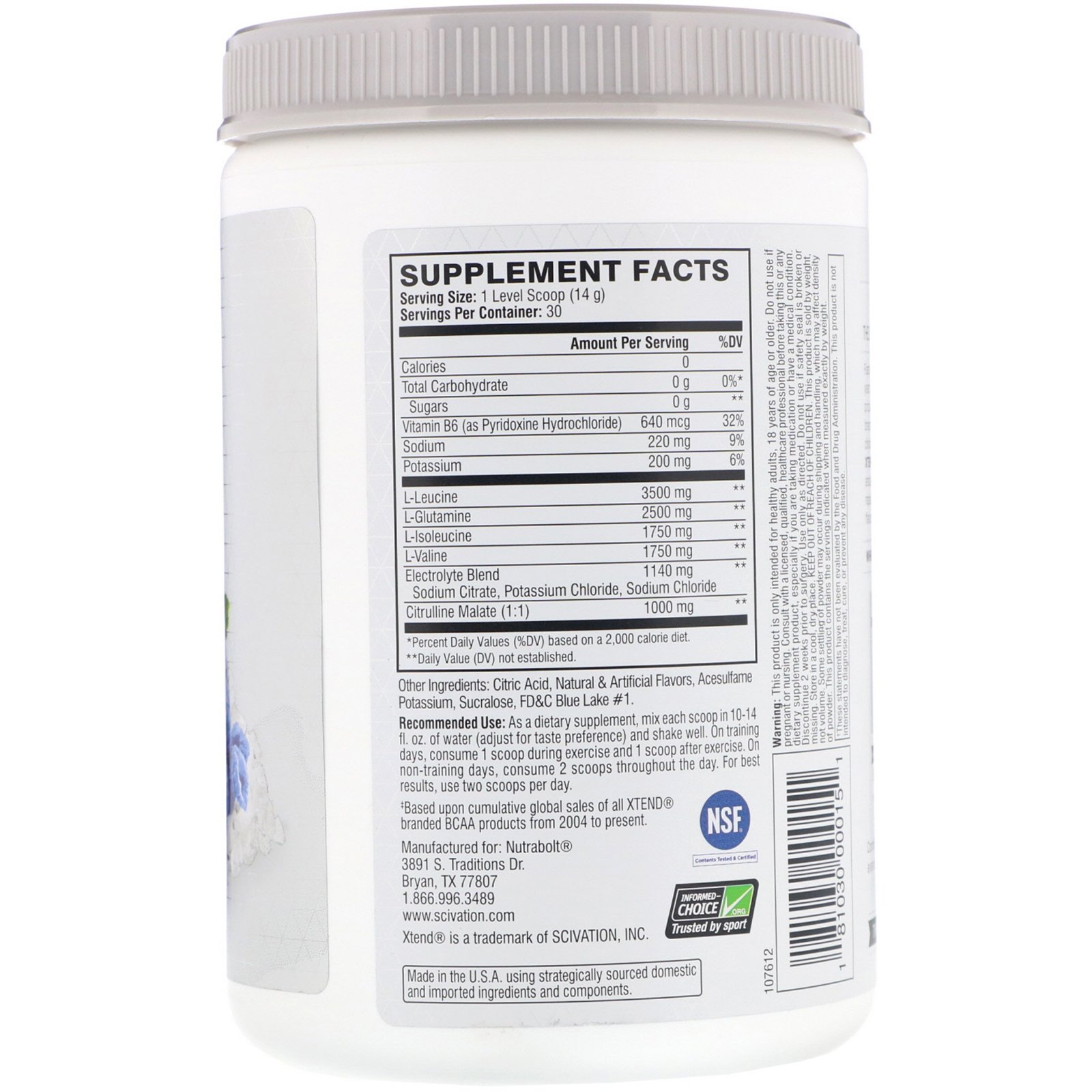 Scivation, Xtend, The Original 7G BCAA, Blue Raspberry Ice, 420 g (14,8 oz) - Imagem 2