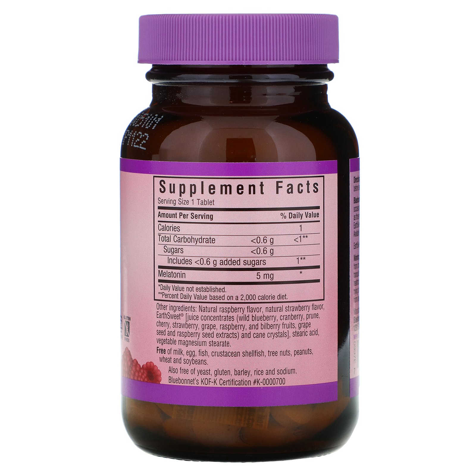Bluebonnet Nutrition, Mastigáveis Doces da Terra, Melatonina, Sabor Natural de Framboesa, 5 mg, 120 Comprimidos Mastigáveis - Imagem 2
