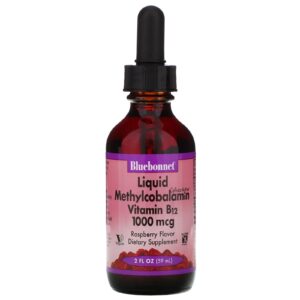 Bluebonnet Nutrition, Vitamina B12 Líquida de Metilcobalamina, Sabor Natural de Framboesa, 1.000 mcg, 59 ml (2 fl oz)