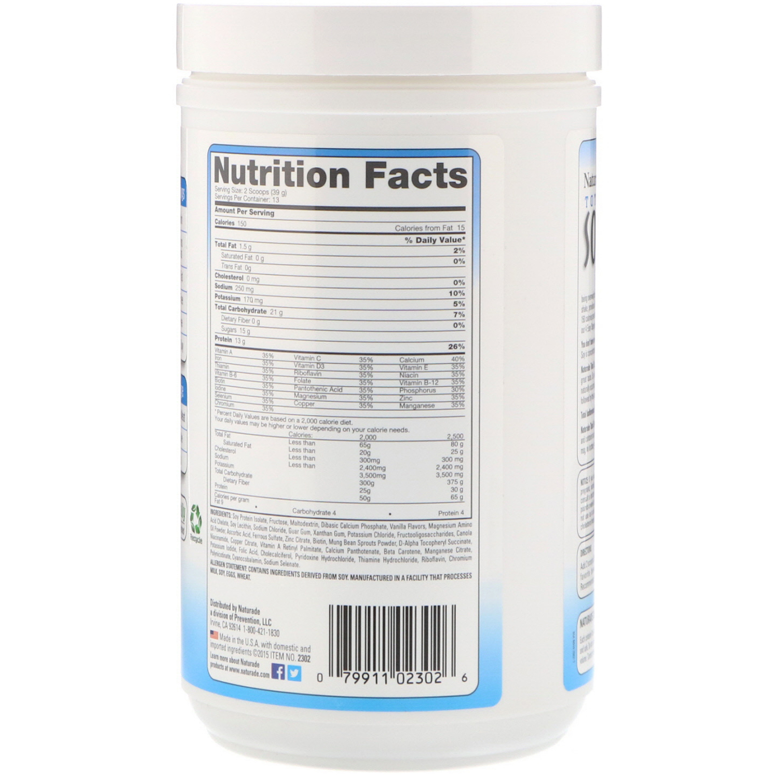 Naturade, Total Soy, Meal Replacement, French Vanilla, 17.88 oz (507 g) - Imagem 2