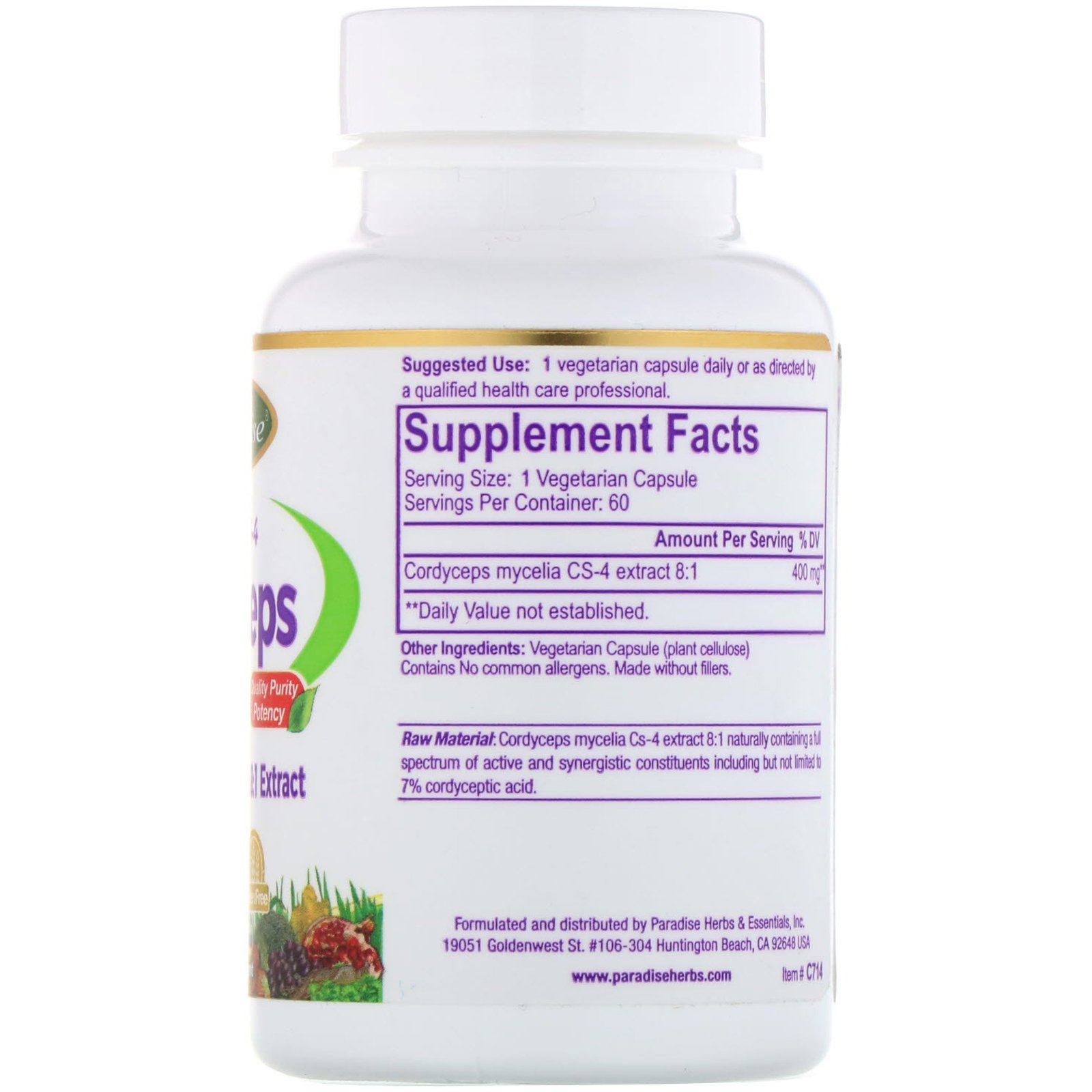 Paradise Herbs, Cordyceps CS-4 Tibetano, 60 Cápsulas Vegetarianas - Imagem 2