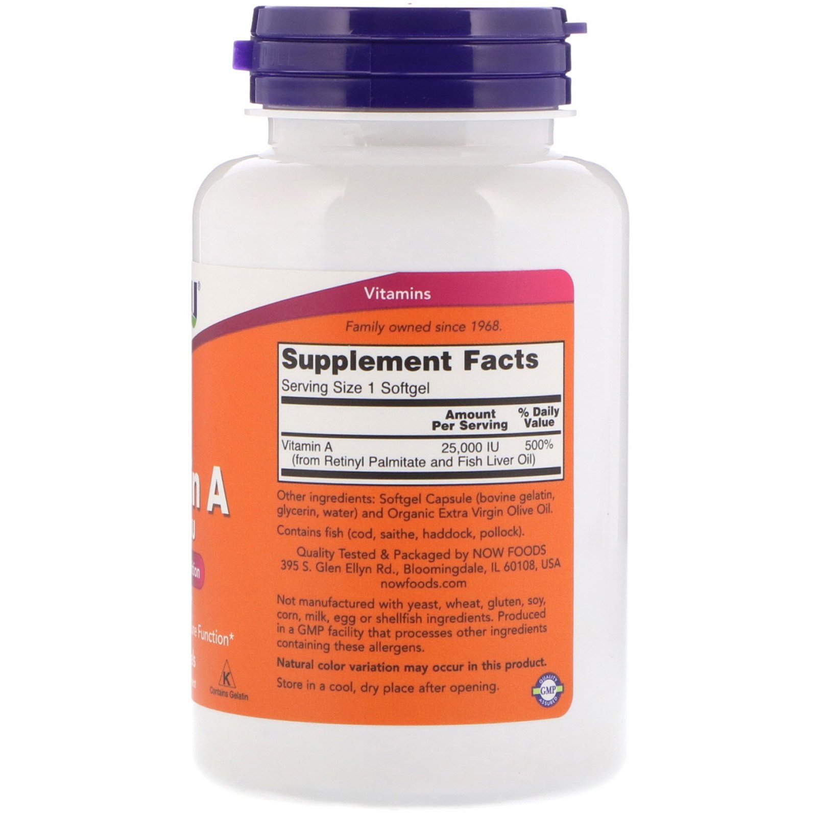 Now Foods, Vitamina A, 25.000 UI, 250 cápsulas Softgel - Imagem 2