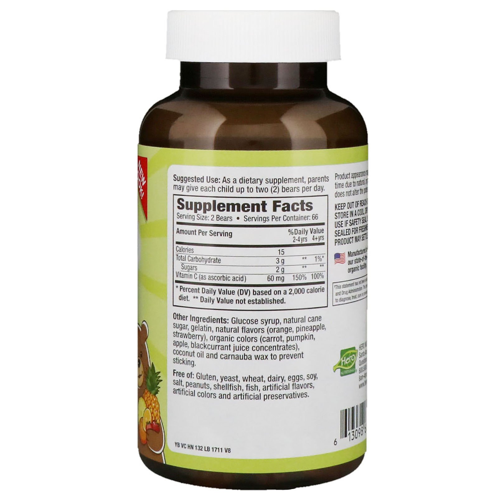 Hero Nutritional Products, Yummi Bears, Vitamin C, Natural Orange, Pineapple, Strawberry Flavors, 132 Yummi Bears - Imagem 2
