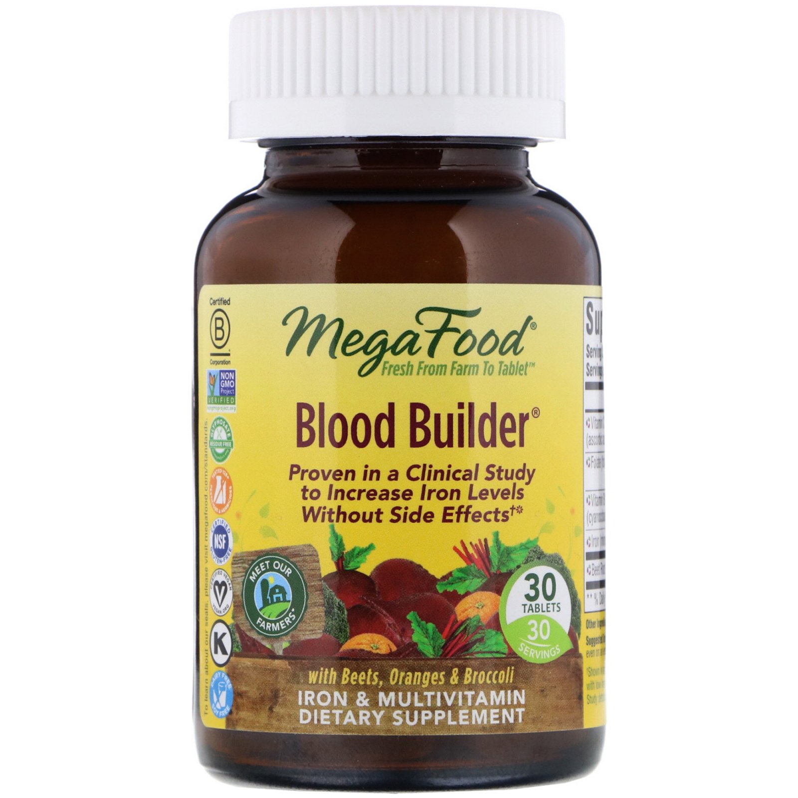 MegaFood, Blood Builder, Iron & Multivitamin Supplement, 30 Tablets