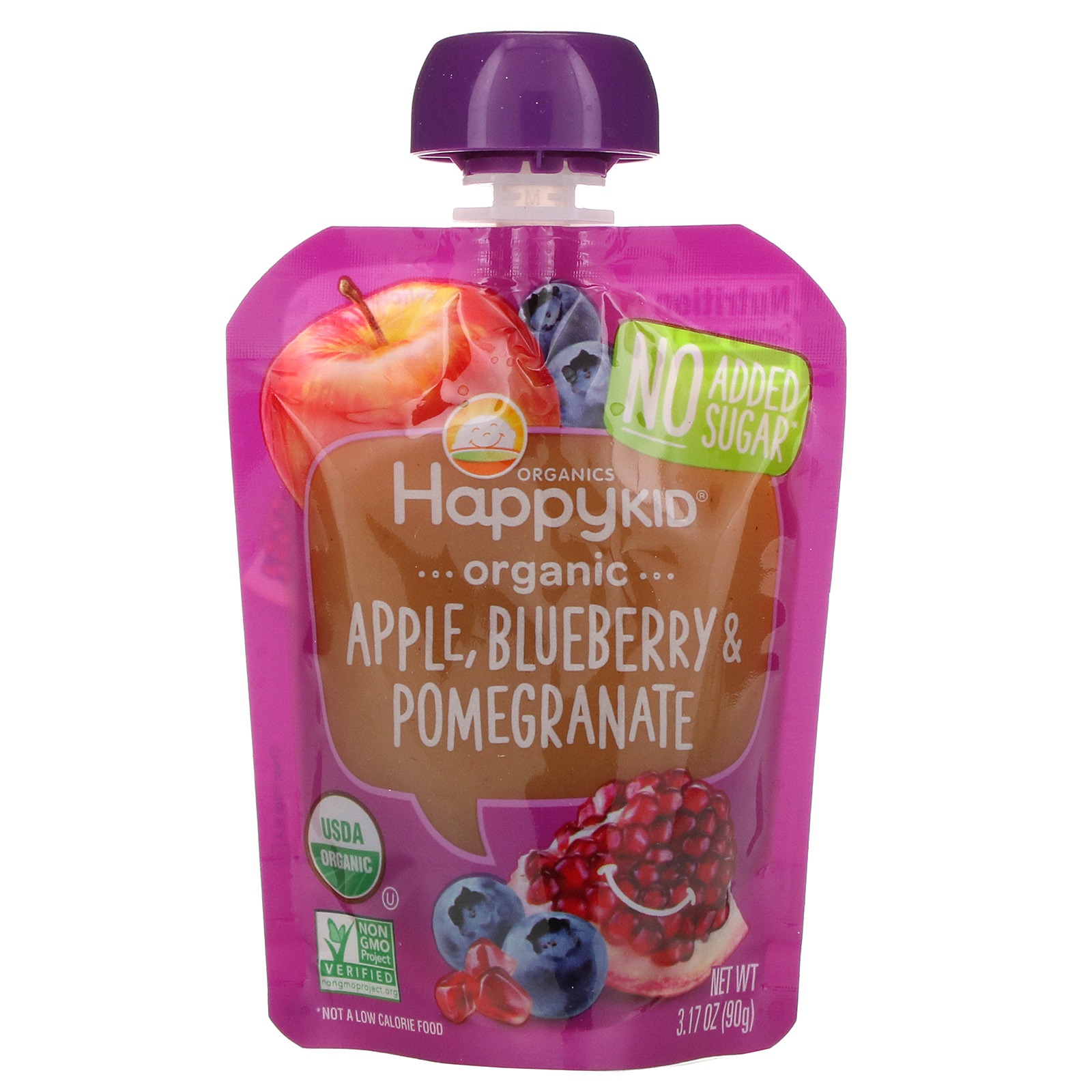 Happy Family Organics, Happy Kid, Organic Apple, Blueberry & Pomegranate, 4 Pouches, 3.17 oz (90 g) Each - Imagem 3