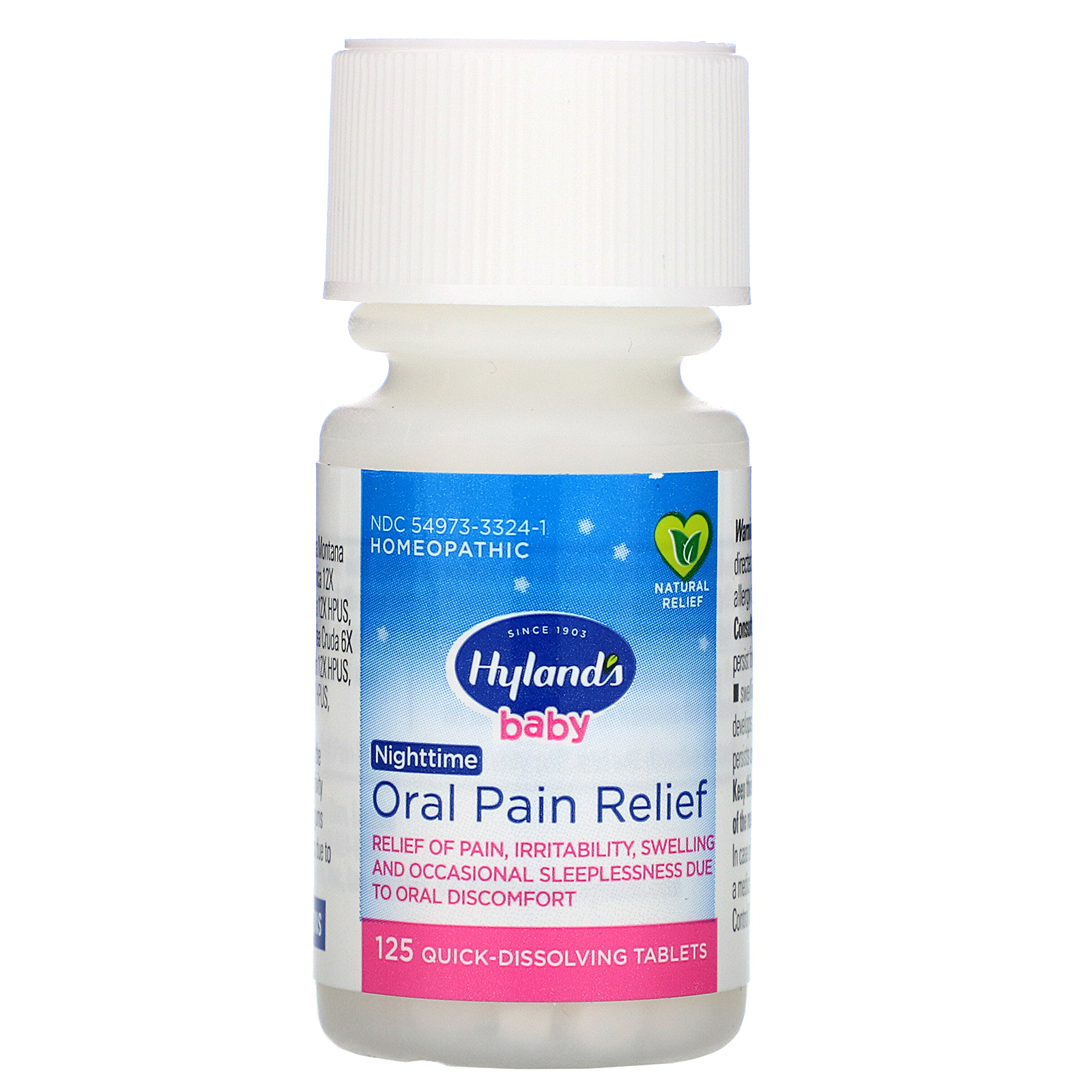 Hyland's, Baby, Oral Pain Relief Nighttime, 125 Quick-Dissolving Tablets - Imagem 3