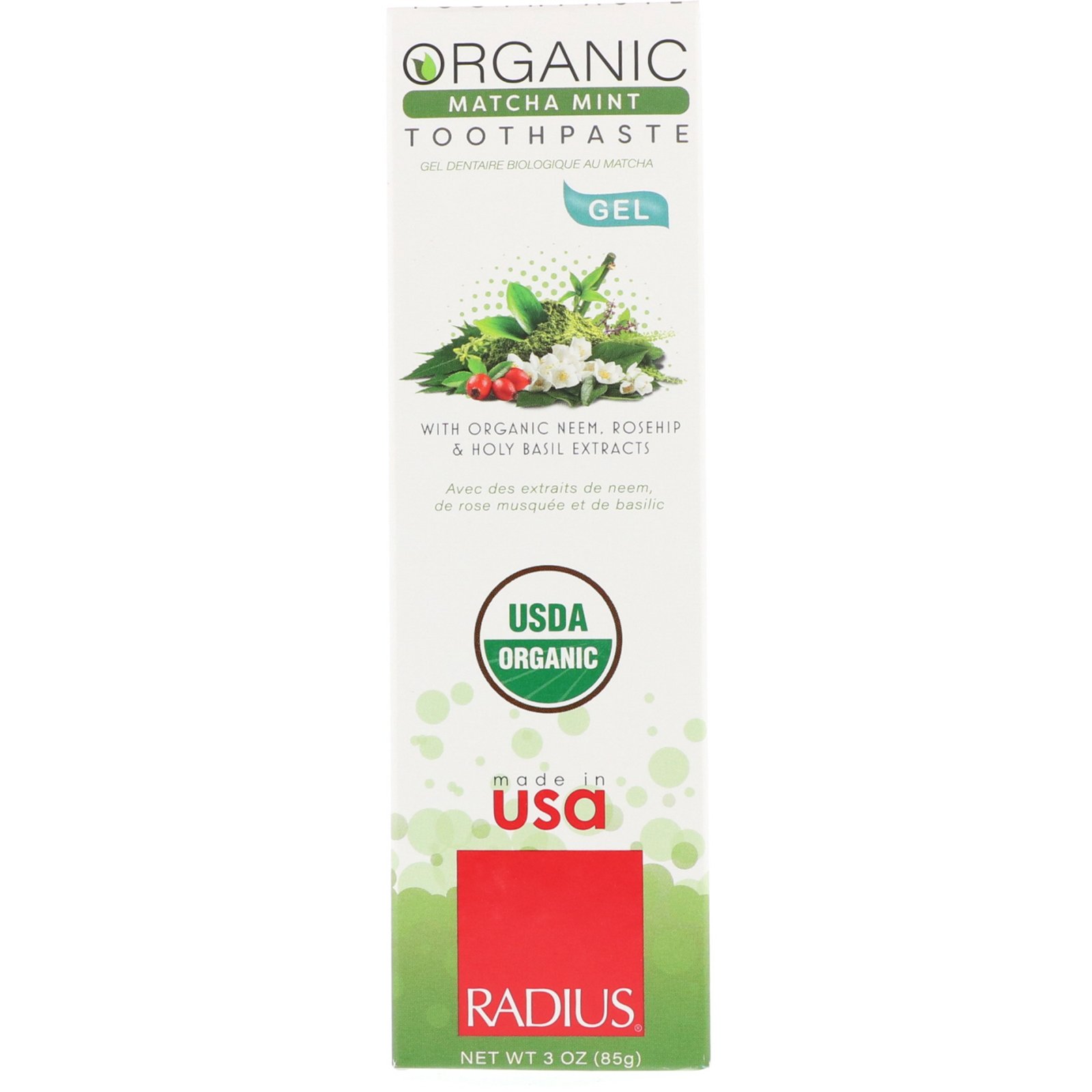 RADIUS, Gel Dental Orgânico, Matchá e Menta, 85 g