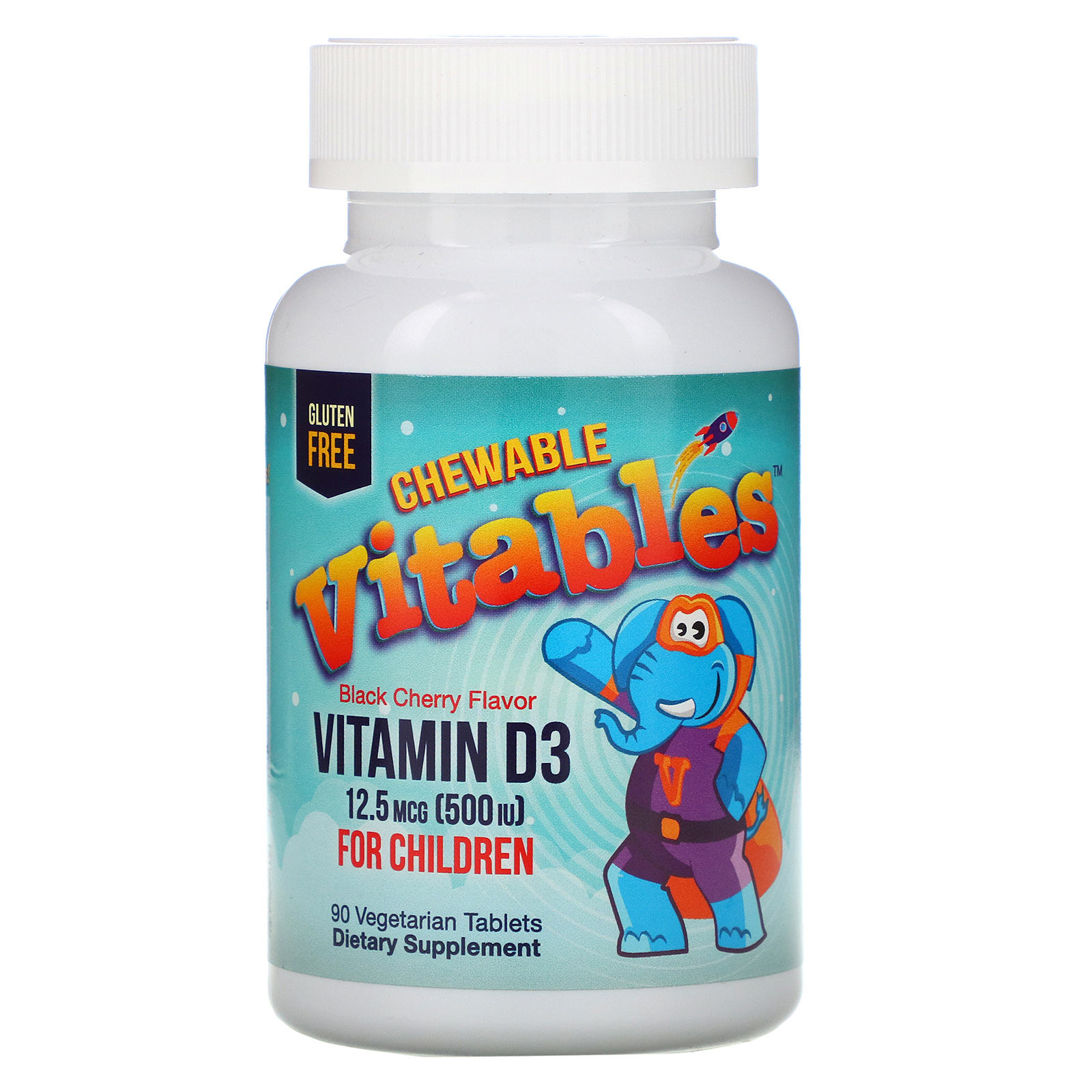 Vitables, Gomas Mastigáveis de Vitamina D3 para Crianças, Sabor Cereja Preta, 12,5 mcg (500 UI), 90 Comprimidos Vegetarianos