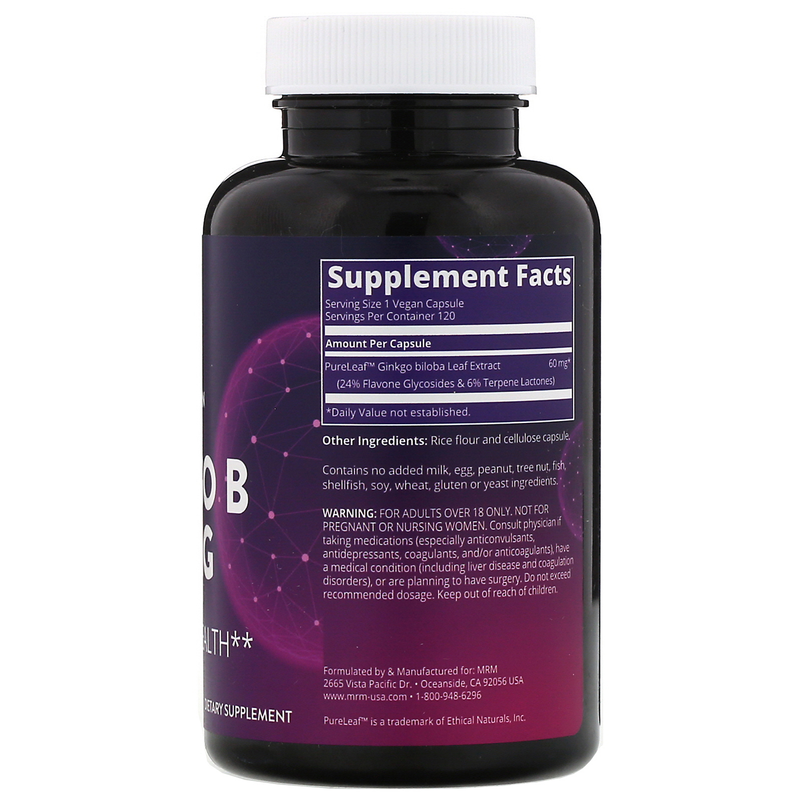 MRM, Nutrition, Ginkgo B, 60 mg, 120 Cápsulas Veganas - Imagem 2
