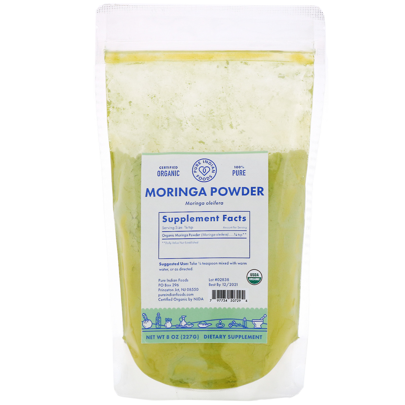 Pure Indian Foods, Pó de Moringa Orgânico, 227 g (8 oz)