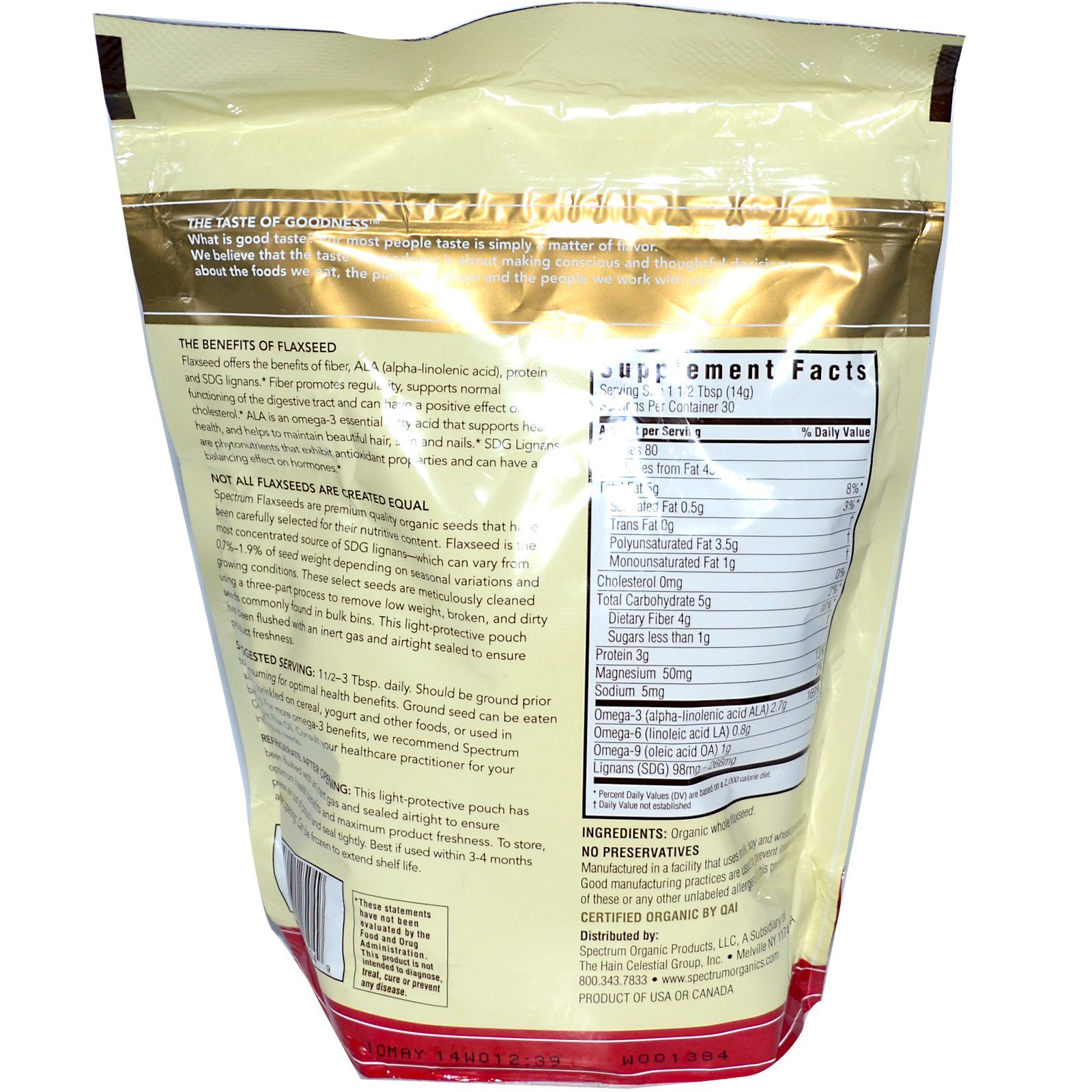Spectrum Essentials, Linhaça Premium Integral Orgânica, 425 g (15 oz) - Imagem 2