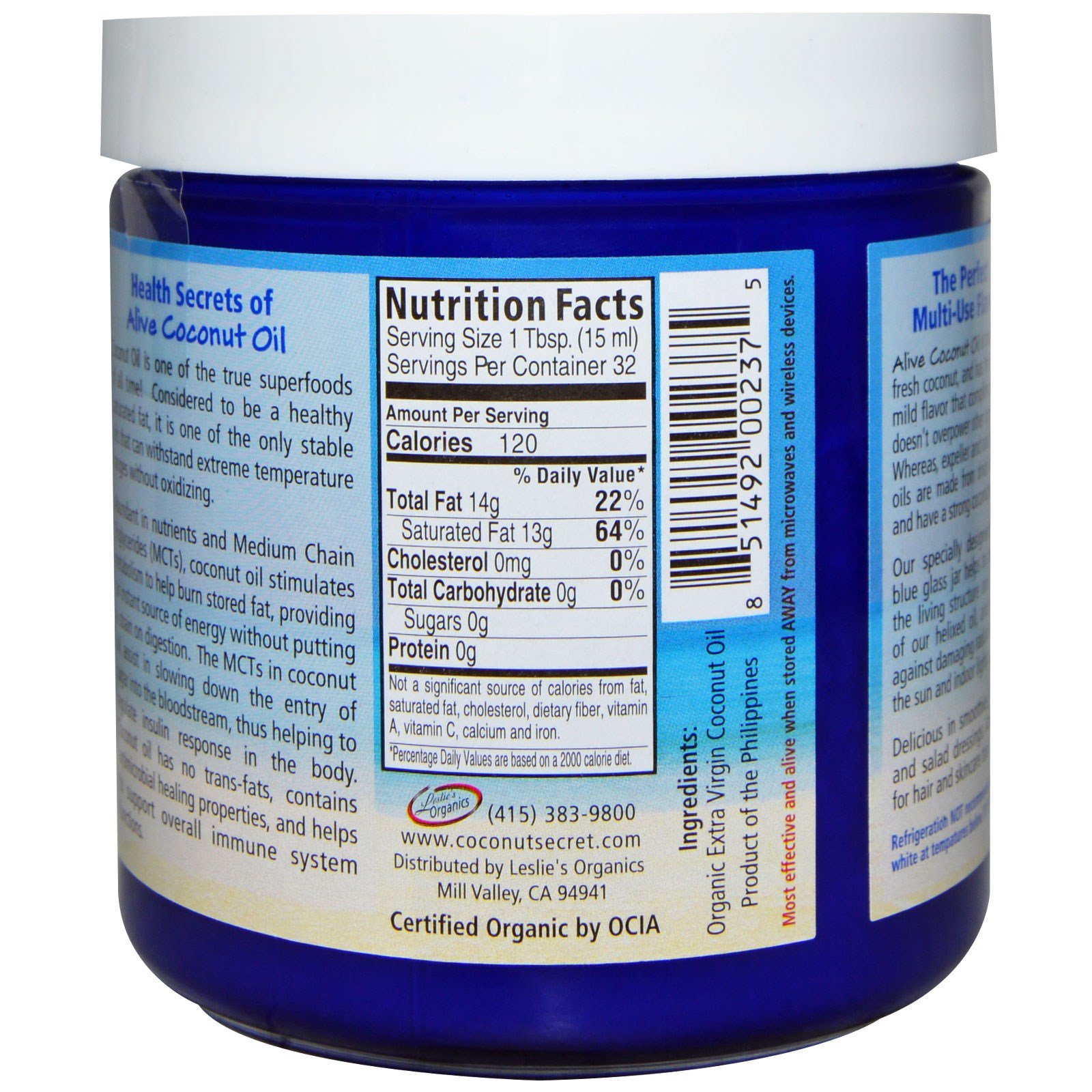 Coconut Secret, Organic Alive Coconut Oil, Raw Extra Virgin, 16 fl oz (473 ml) - Imagem 2