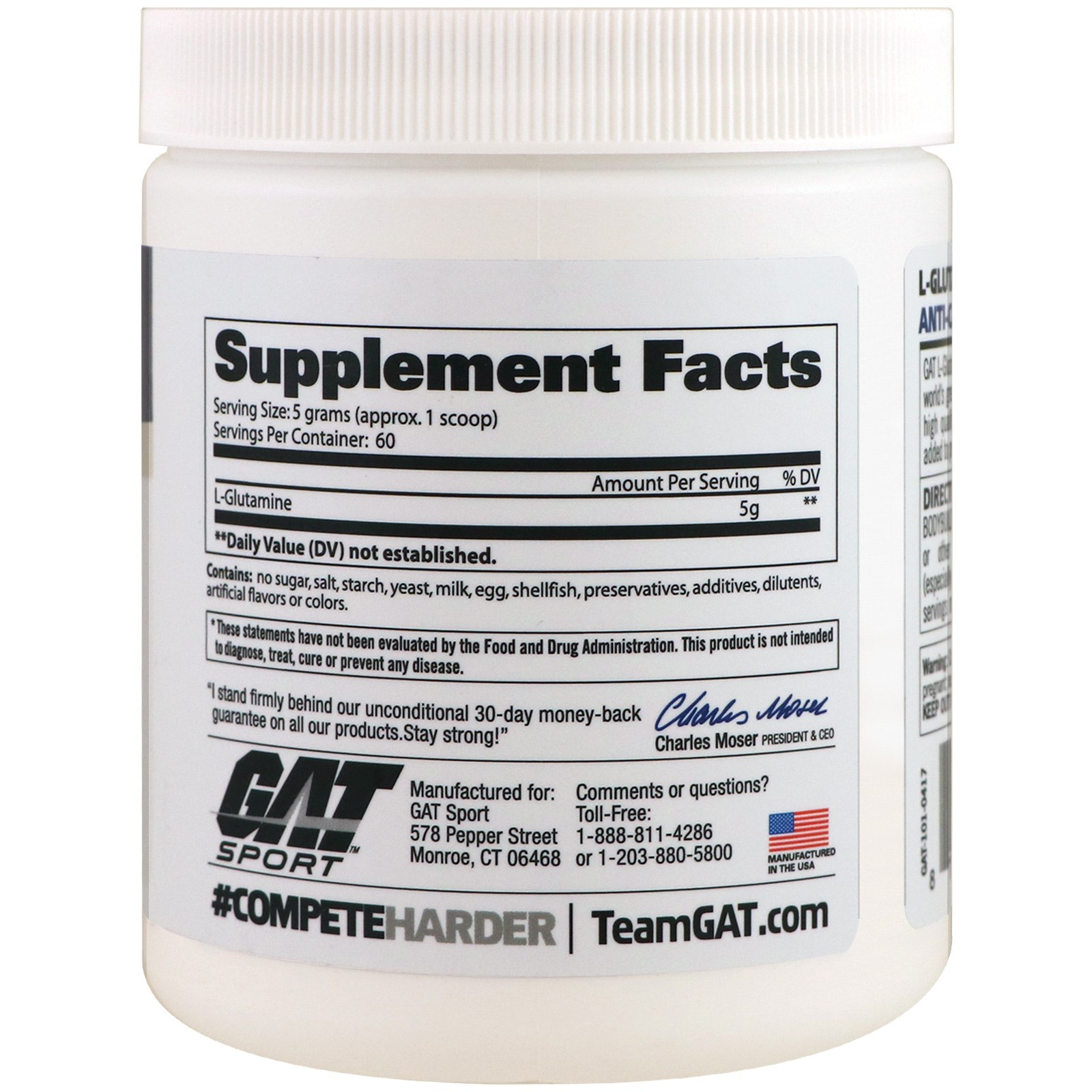 GAT, L-Glutamina, Sem Sabor, 10,58 oz (300 g) - Imagem 2