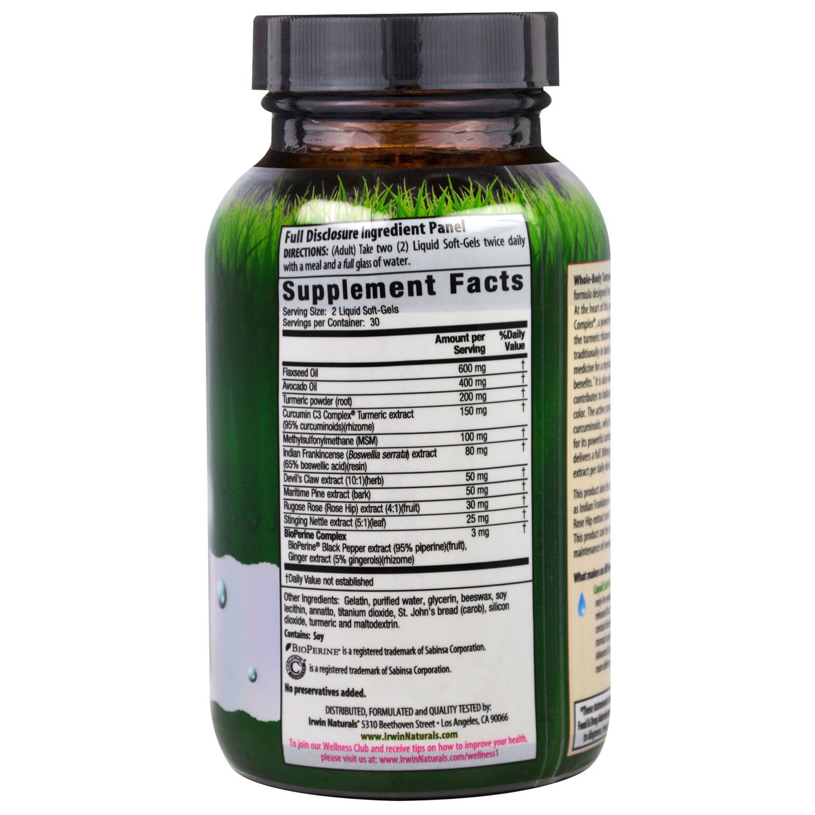 Irwin Naturals, Cúrcuma Extra para o Corpo Todo, 60 Cápsulas Softgel - Imagem 2