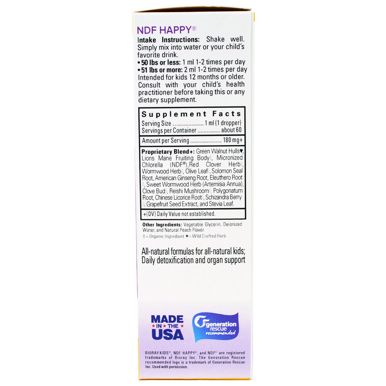 Bioray, NDF Happy, Remove Organismos e Toxinas Indesejados, Crianças, Sabor de Pêssego, 2 fl oz. (60 ml) - Imagem 2