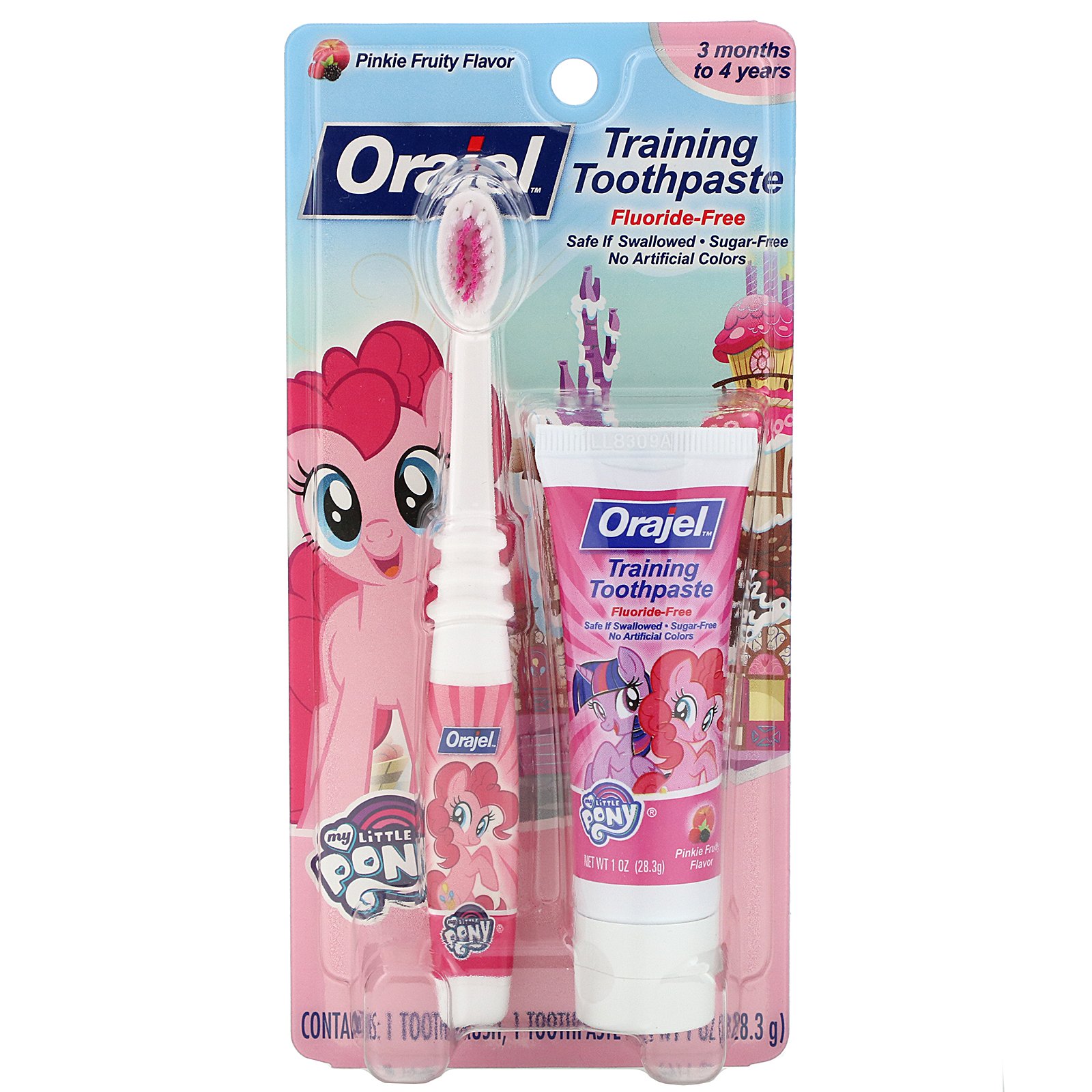 Orajel, My Little Pony Training Toothpaste with Toothbrush, Fluoride Free, 3 Months to 4 Years, Pinkie Fruity Flavor, 1 oz (28.3 g) - Imagem 2
