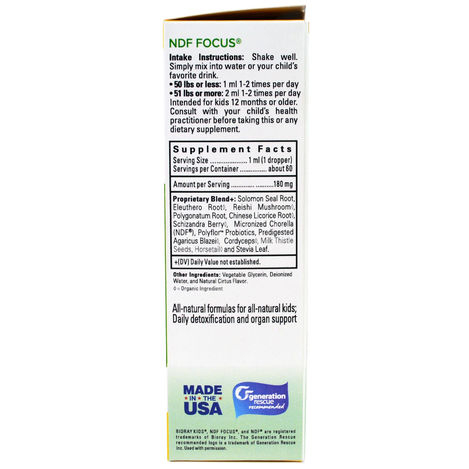 Bioray, NDF Focus, Boost Attention & Remove Toxins, Kids, Sabor Cítrico, 2 fl oz. (60 ml) - Imagem 2
