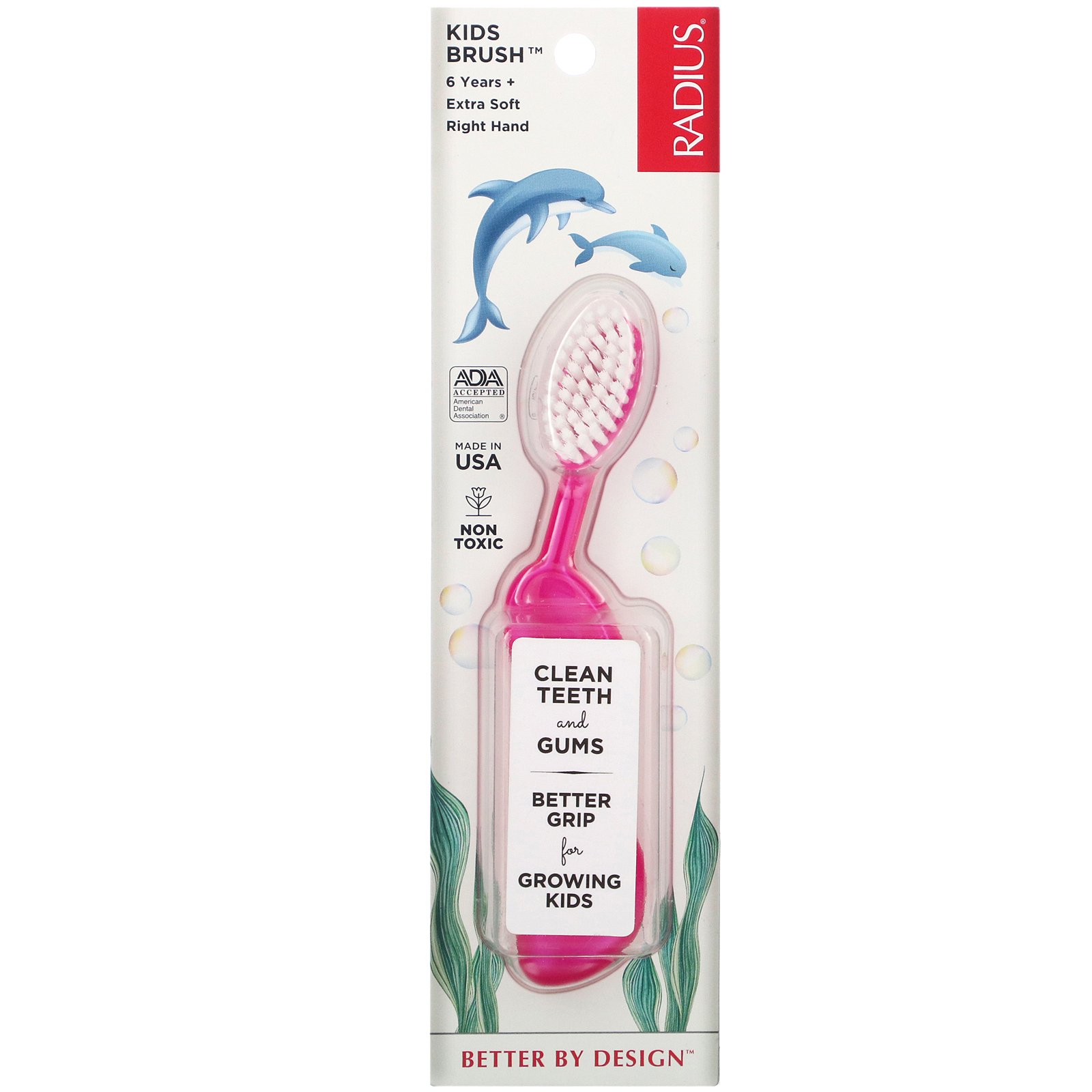 RADIUS, Kids Brush, 6 Years+. Extra Soft, Right Hand, Pink, 1 Toothbrush - Imagem 2