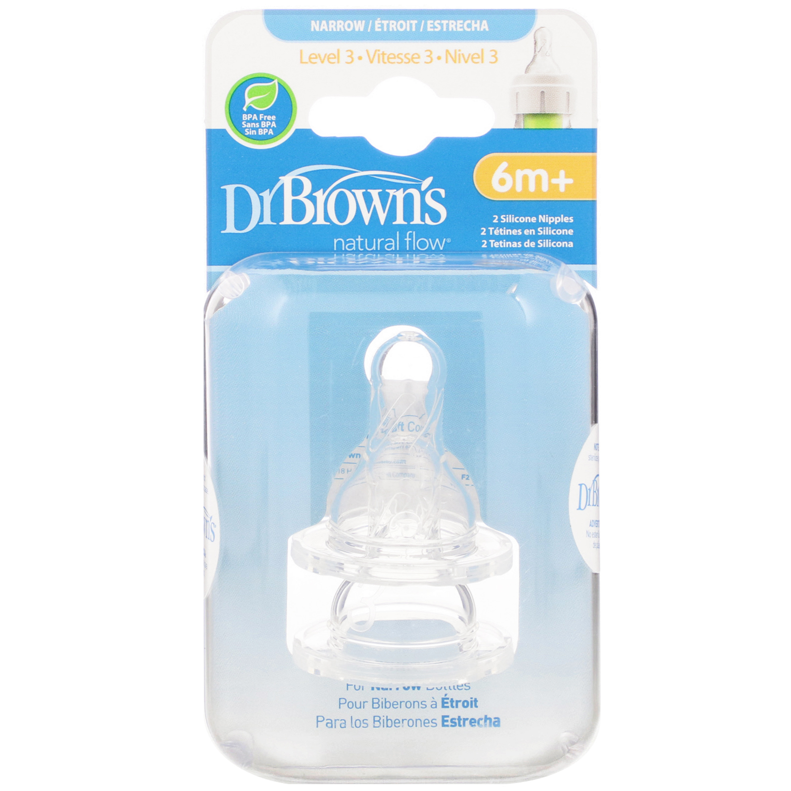 Dr. Brown's, Natural Flow, Bicos de Mamadeira de Silicone, A Partir de 6 Meses, Nível 3, 2 Unidades - Imagem 2